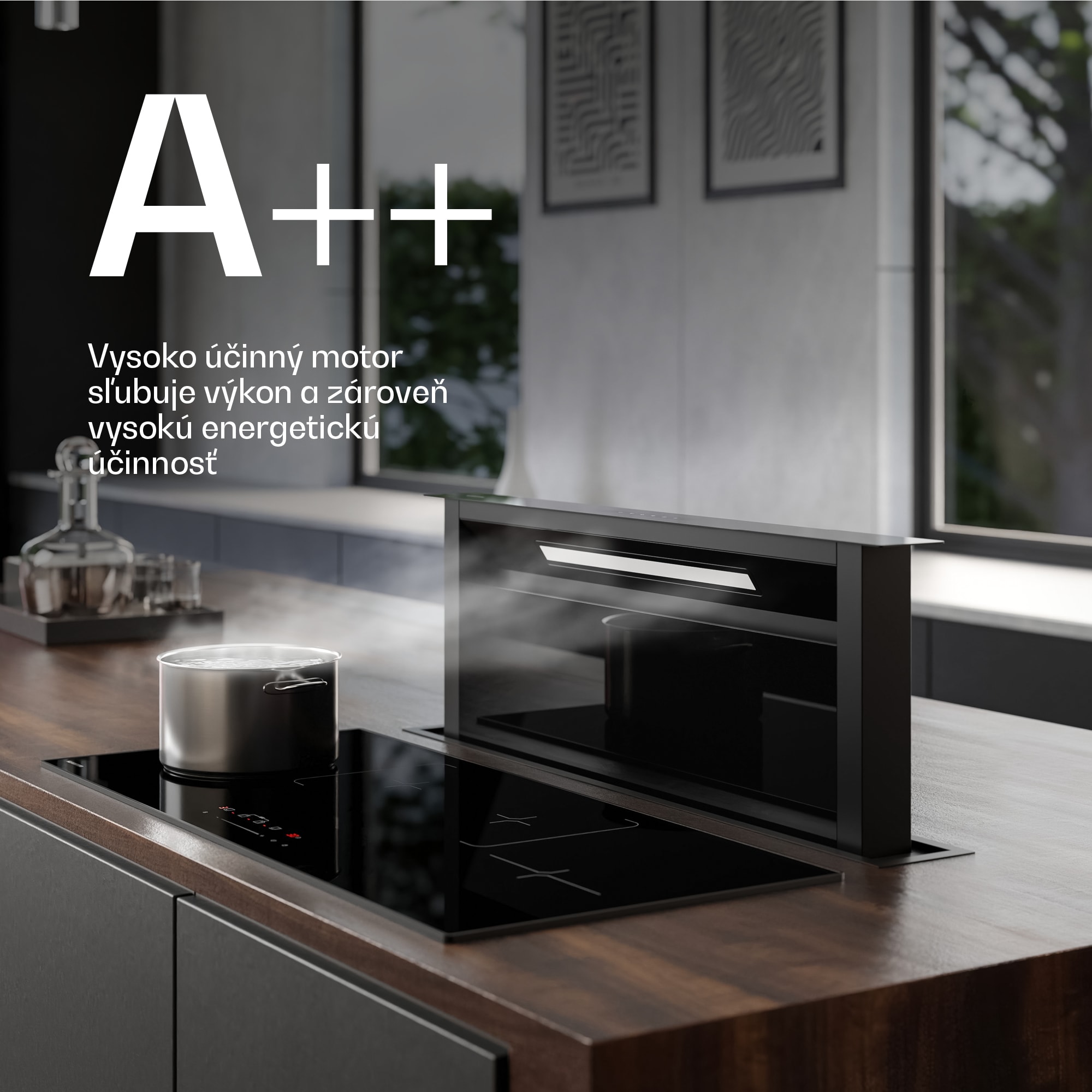Klarstein Velaire downdraft systém | Elegantný, minimalistický, výkonný | Trieda A++ | 906 m³/h | 90 cm – Obrázok 4