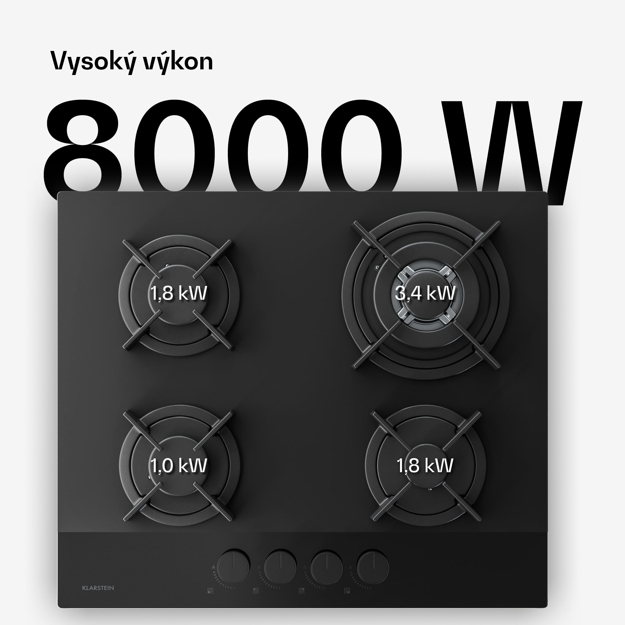 Klarstein Plynová varná doska Velaire, 4-platnička s elektrickým zapaľovaním, kompatibilná so zemným plynom a LPG, 8000W, 60cm – Obrázok 2