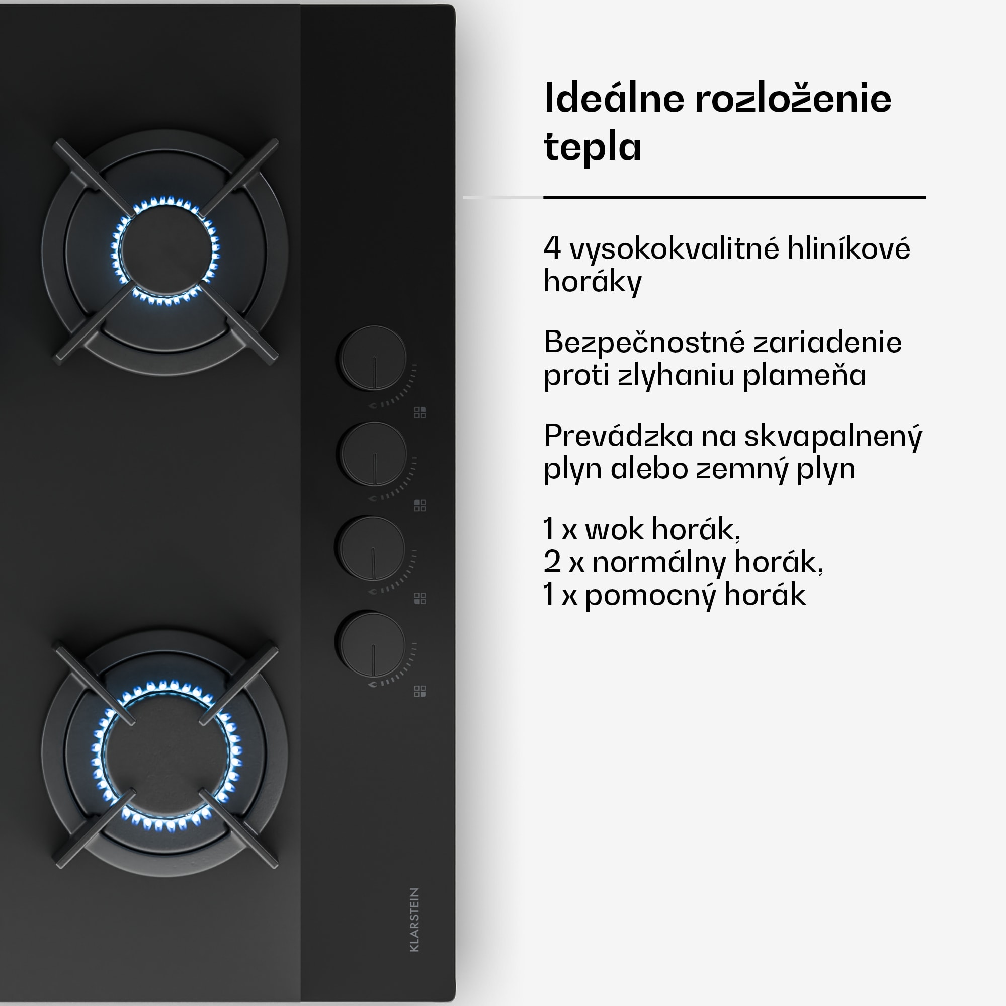 Klarstein Plynová varná doska Velaire, 4-platnička s elektrickým zapaľovaním, kompatibilná so zemným plynom a LPG, 8000W, 60cm – Obrázok 4
