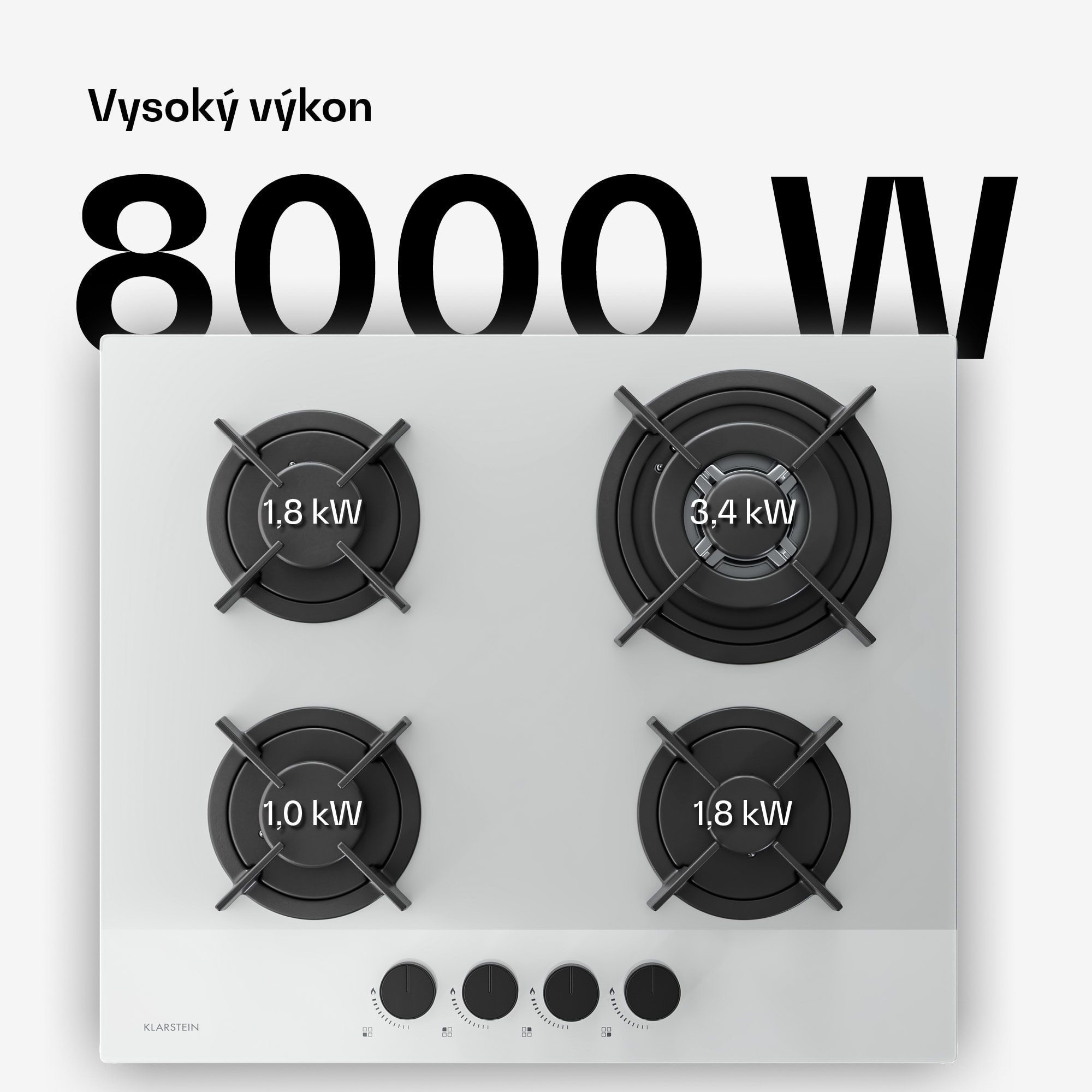 Klarstein Plynová varná doska Velaire, 4-platnička s elektrickým zapaľovaním, kompatibilná so zemným plynom a LPG, 8000W, 60cm – Obrázok 2