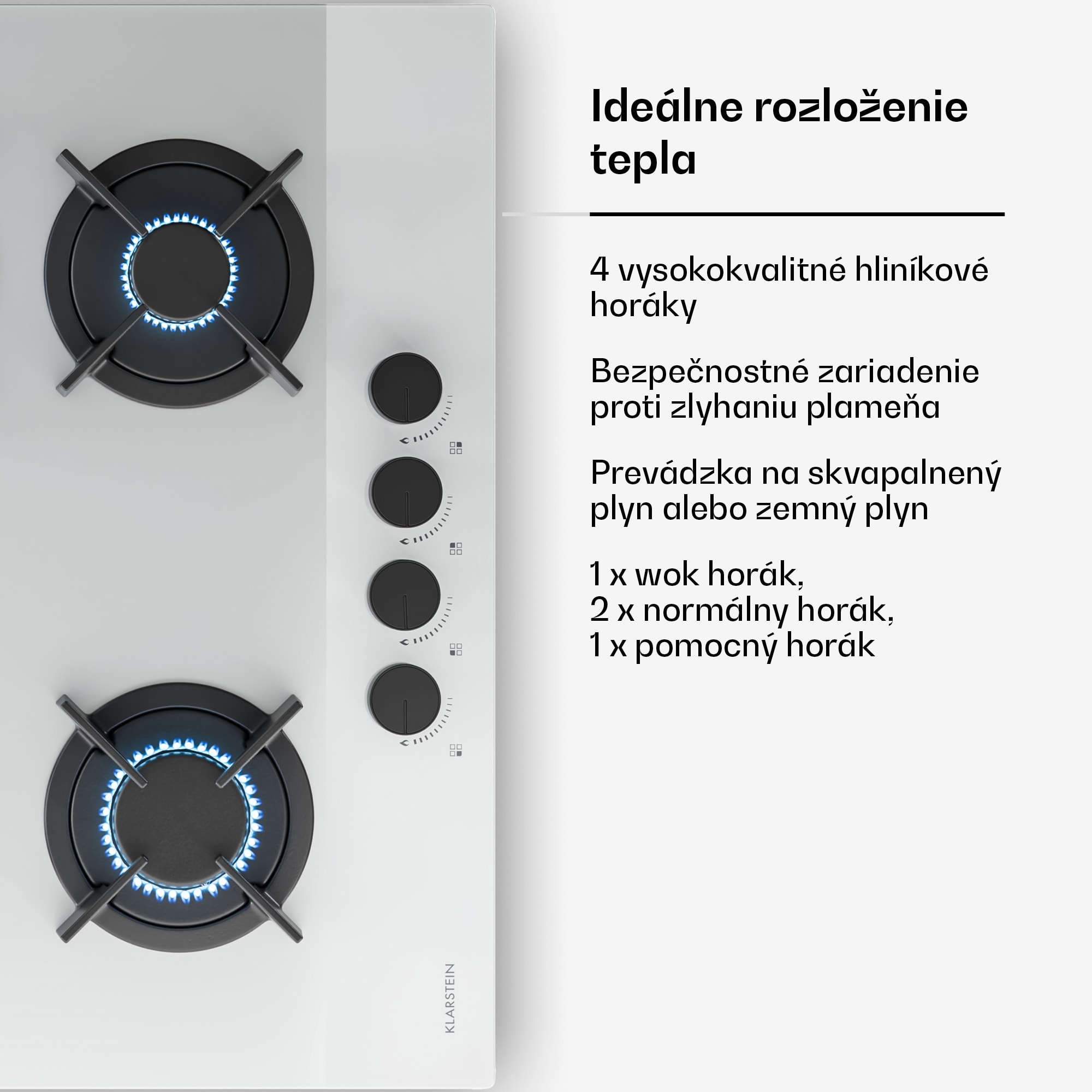 Klarstein Plynová varná doska Velaire, 4-platnička s elektrickým zapaľovaním, kompatibilná so zemným plynom a LPG, 8000W, 60cm – Obrázok 4