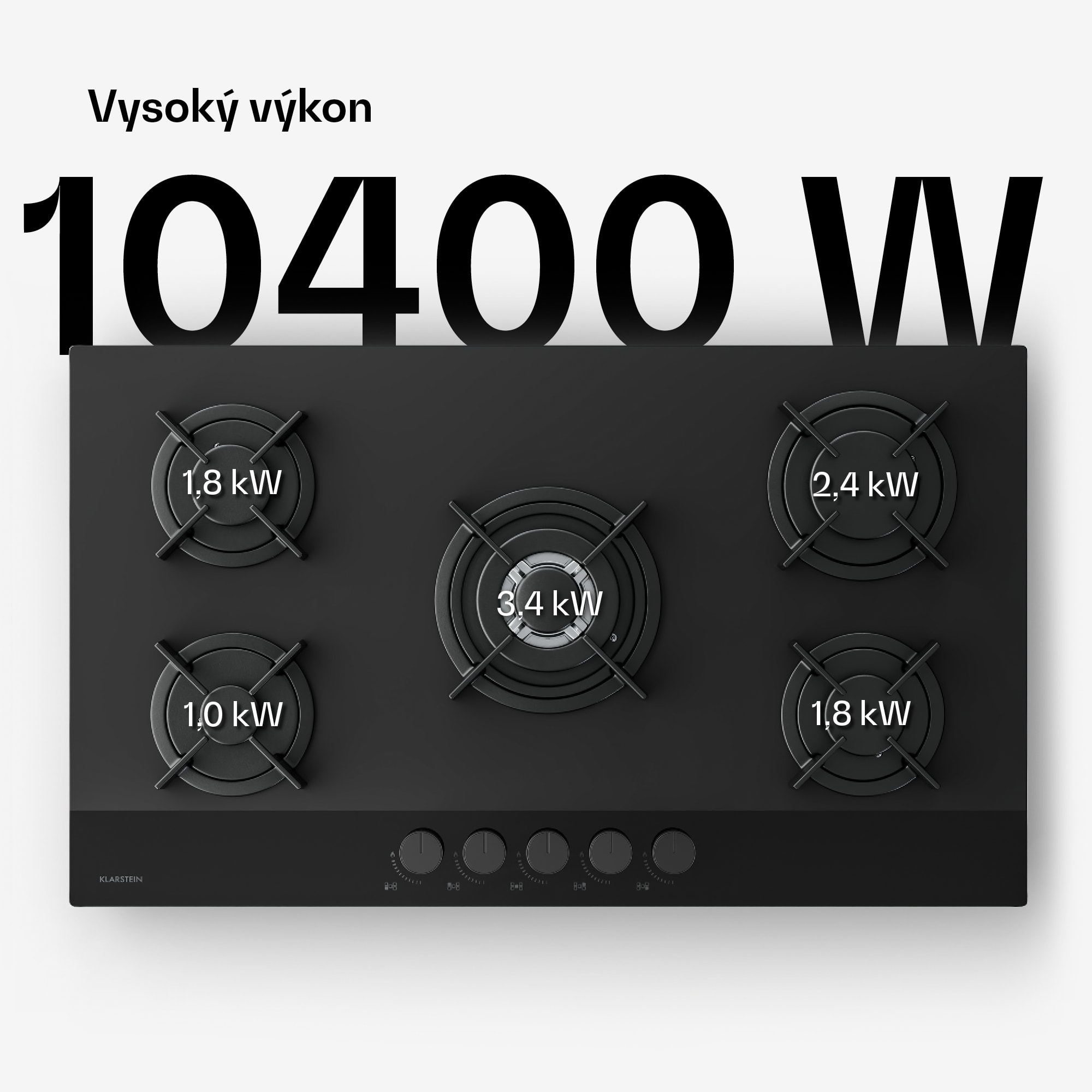 Klarstein Plynová varná doska Velaire, 5-horáková s elektrickým zapaľovaním, Kompatibilná so zemným plynom a LPG, 10400 W, 90 cm – Obrázok 2