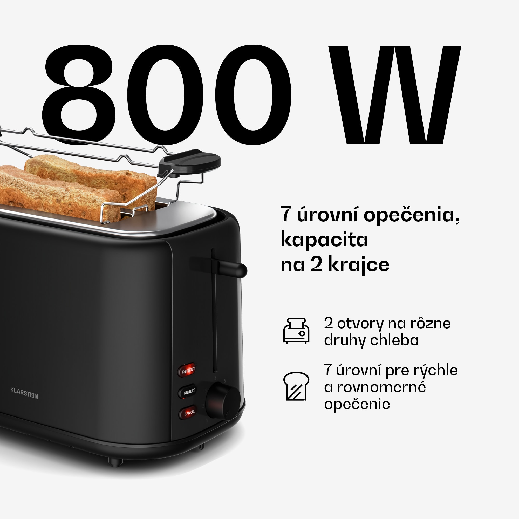 Klarstein Velaire hriankovač | 2-štrbinový | 800 W | 7 úrovní opečenia | držiak na žemle – Obrázok 3