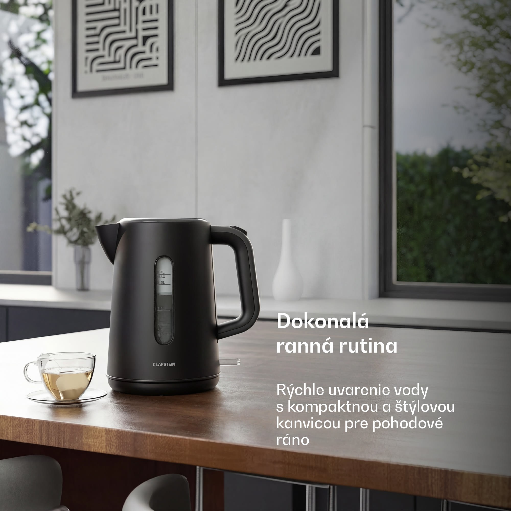 Klarstein Velaire rýchlovarná kanvica | 1,7 l | 2200 W | 360° otočný podstavec | Moderný minimalistický dizajn – Obrázok 2