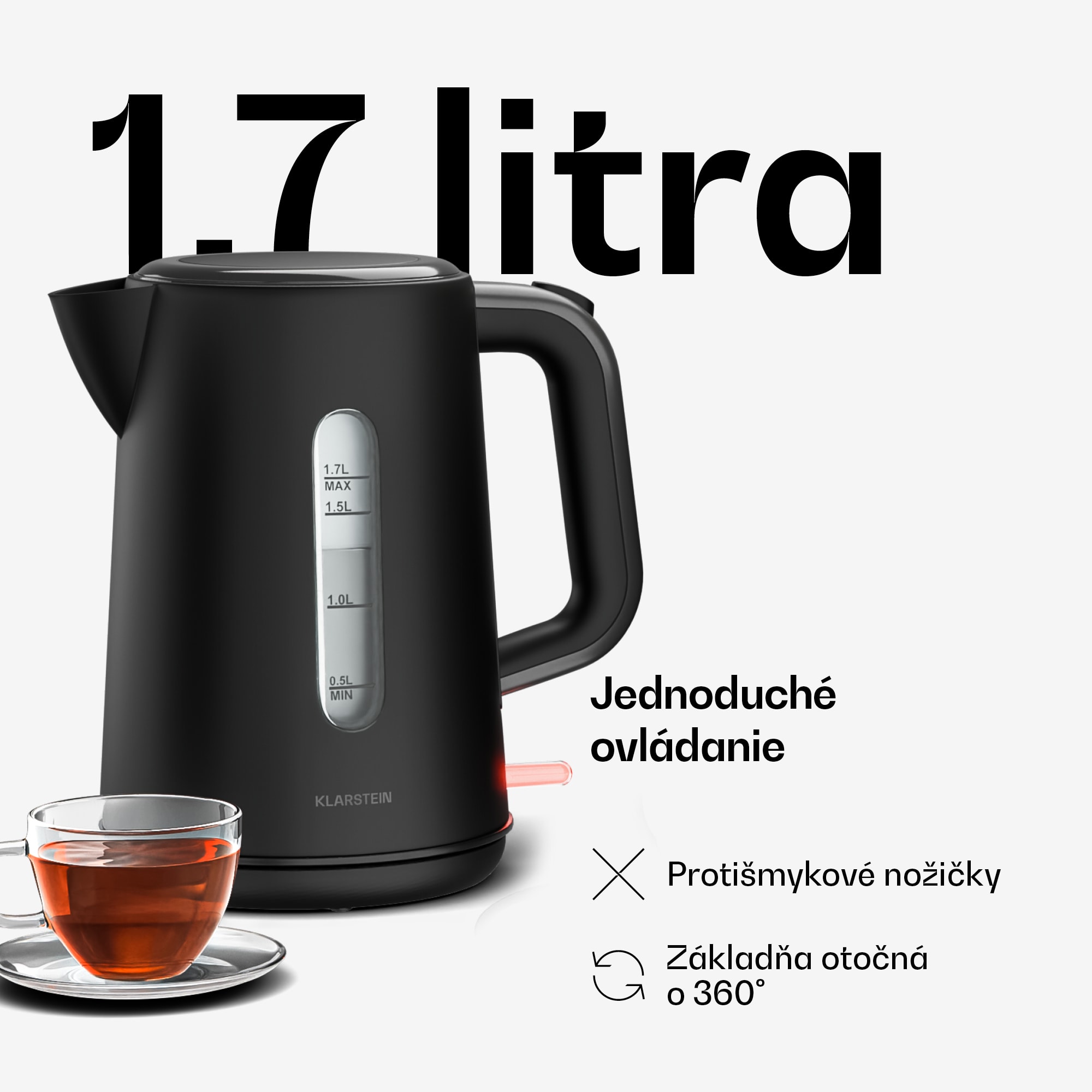 Klarstein Velaire rýchlovarná kanvica | 1,7 l | 2200 W | 360° otočný podstavec | Moderný minimalistický dizajn – Obrázok 3