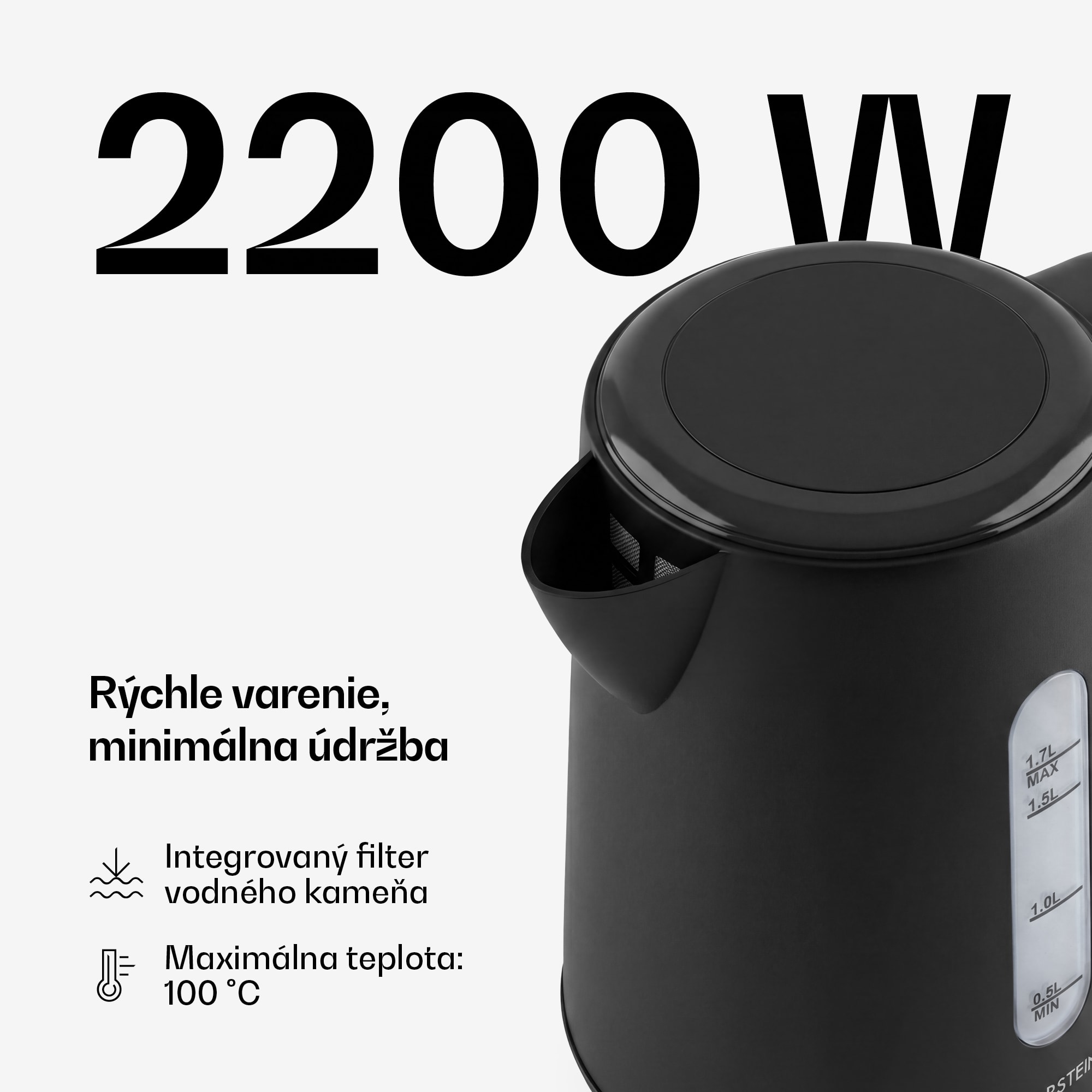 Klarstein Velaire rýchlovarná kanvica | 1,7 l | 2200 W | 360° otočný podstavec | Moderný minimalistický dizajn – Obrázok 4