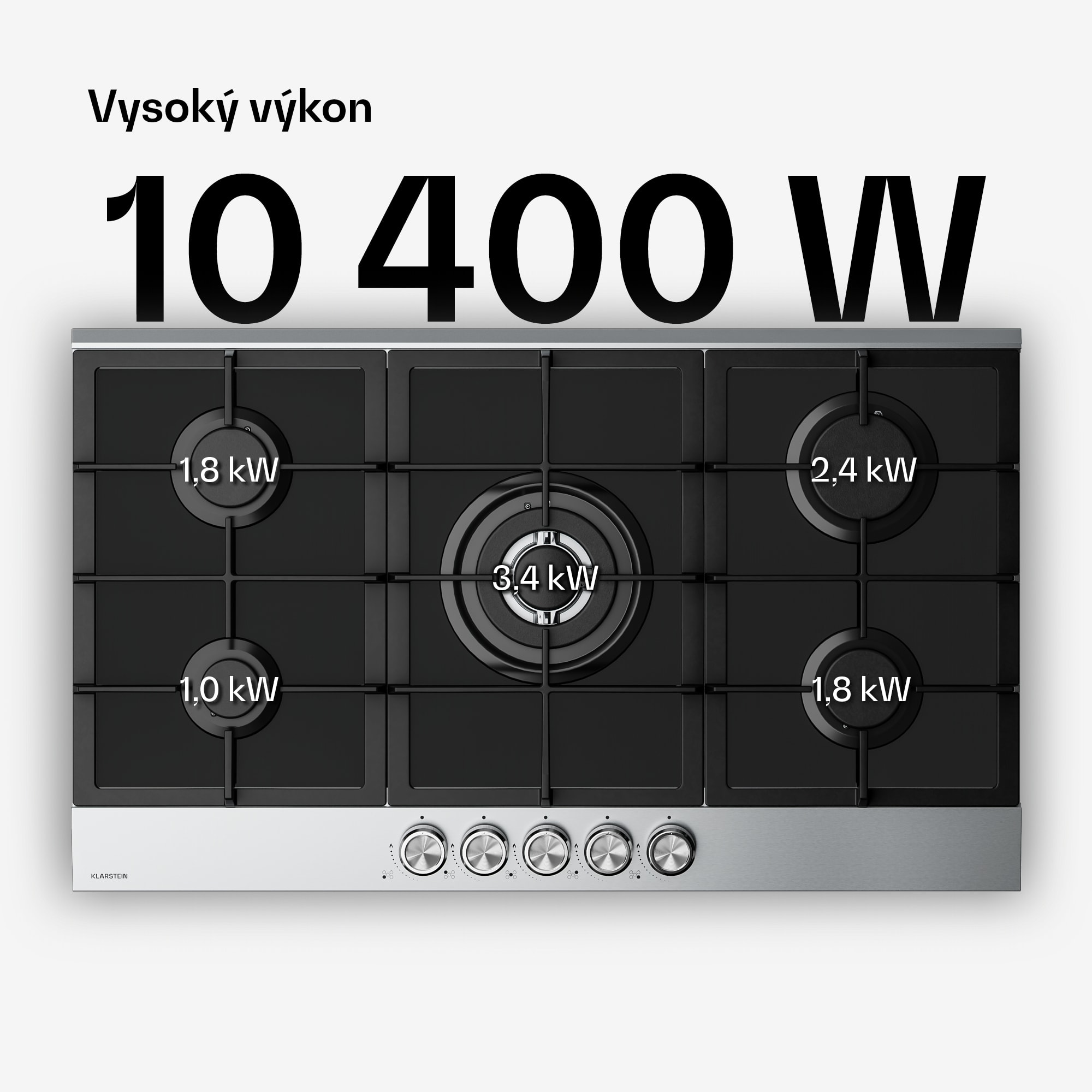 Klarstein Verosteel plynová varná doska | 5 horákov | elektrické zapaľovanie | kompatibilná s zemným plynom a LPG | 10400 W | 90 cm – Obrázok 2