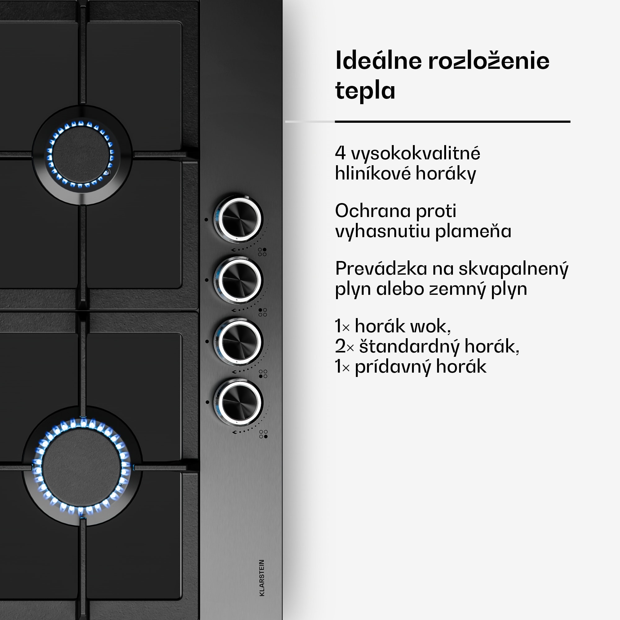 Klarstein Verosteel plynová varná doska | 4 horáky | elektrické zapaľovanie | zemný plyn a LPG | 8000 W | 60 cm – Obrázok 4