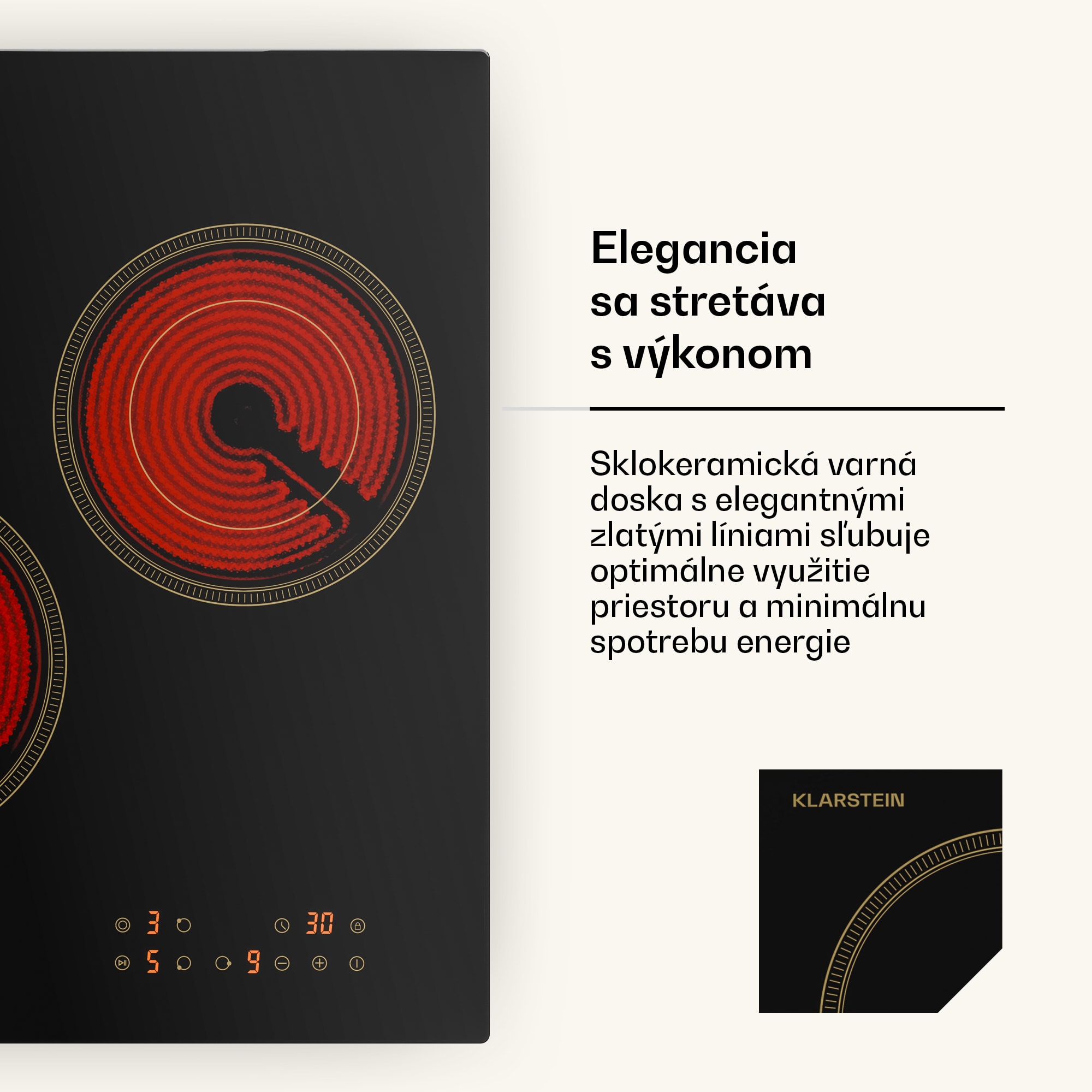 Klarstein Victoria sklokeramická varná doska | 3 zóny | Elegantná, nadčasová | 5000 W | 45 cm – Obrázok 3