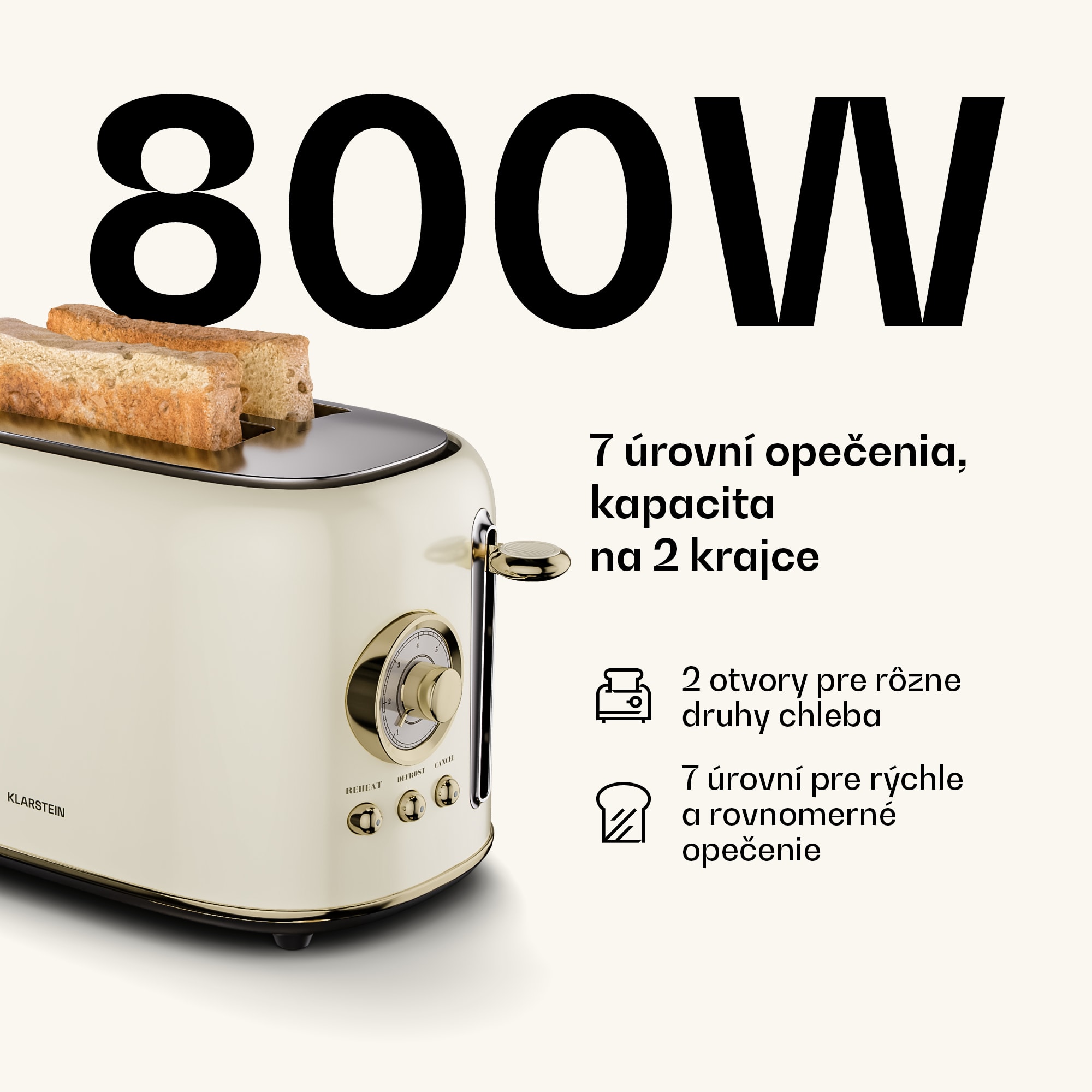 Klarstein Victoria hriankovač | 2-štrbinový | 800 W | 7 úrovní opraženia | držiak na žemle – Obrázok 3