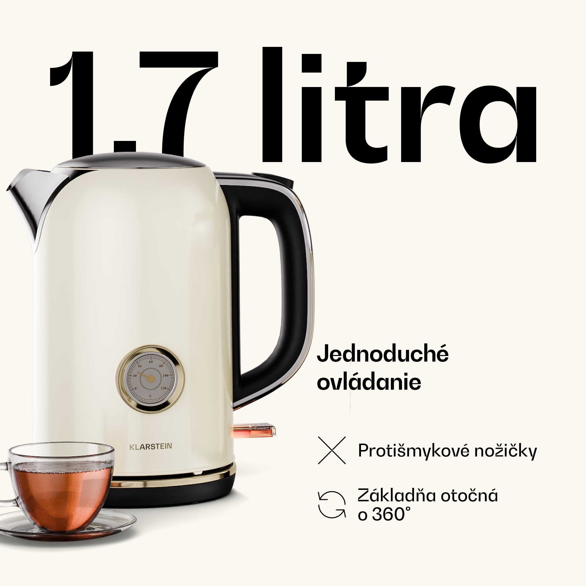 Klarstein Victoria kanvica na vodu | 1,7 l | 2200 W | 360° otočný stojan | Nadčasový dizajn – Obrázok 3