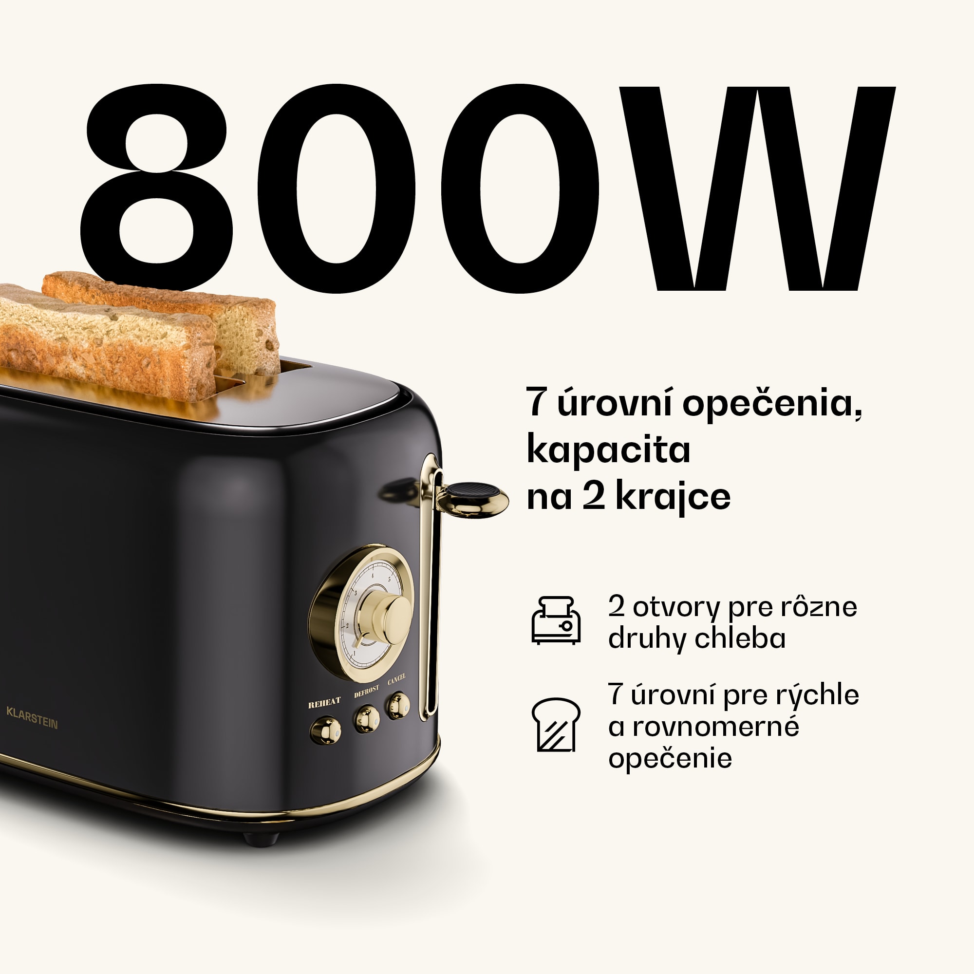 Klarstein Victoria hriankovač | 2-štrbinový | 800 W | 7 úrovní opraženia | držiak na žemle – Obrázok 3