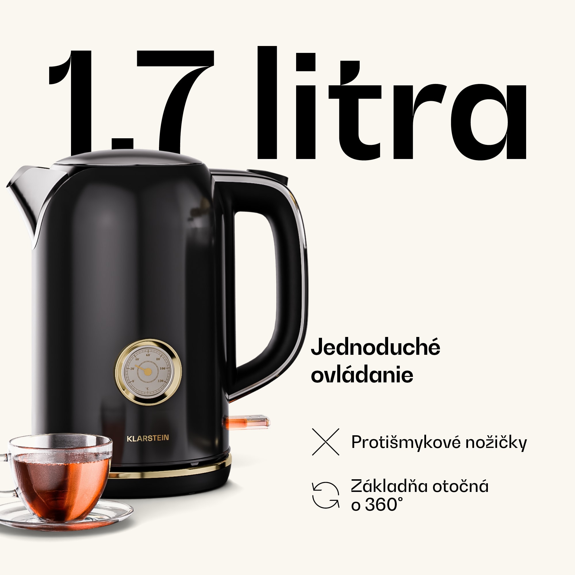 Klarstein Victoria kanvica na vodu | 1,7 l | 2200 W | 360° otočný stojan | Nadčasový dizajn – Obrázok 3