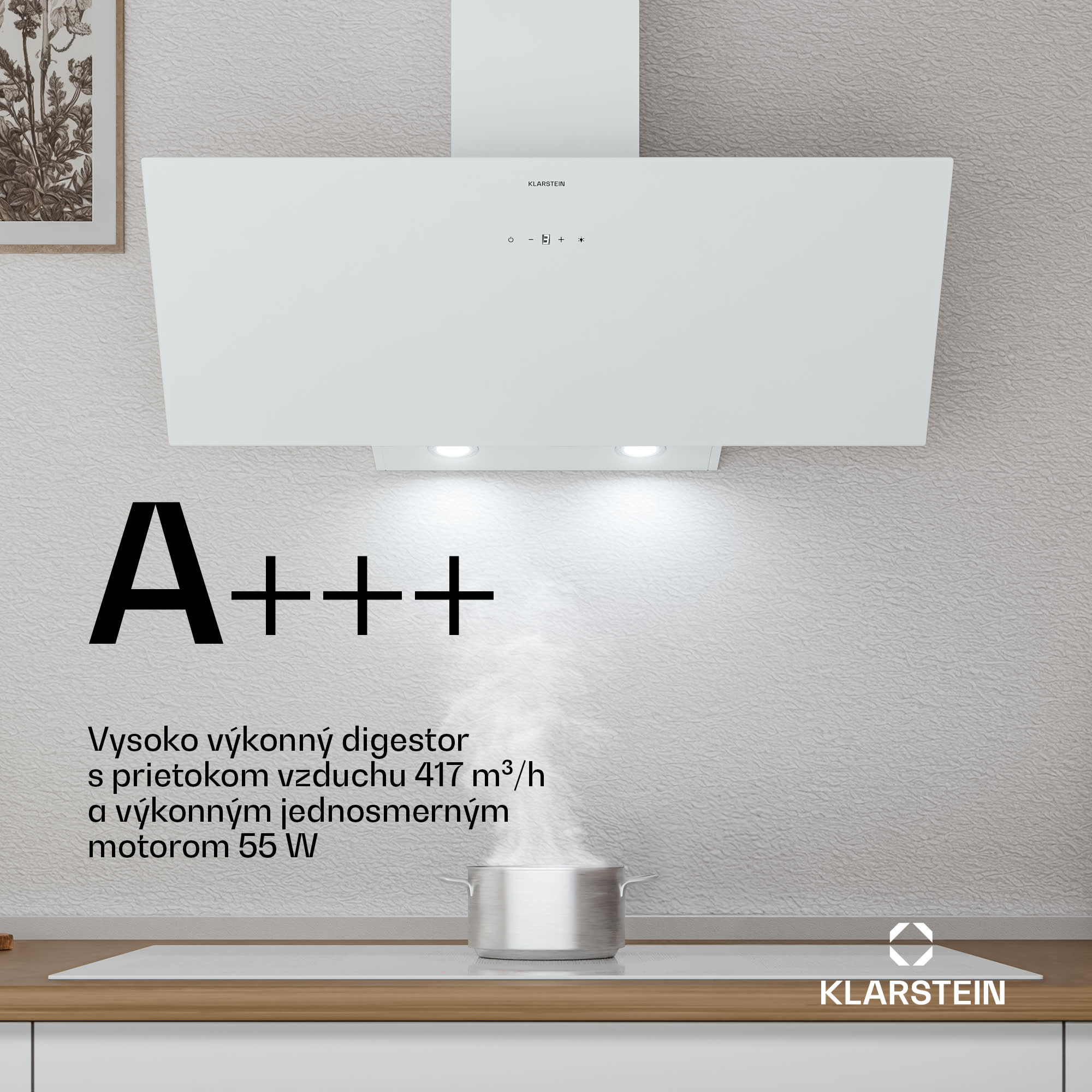 Klarstein Laurel šikmý digestor | režim odsávania vzduchu a recirkulácie | bezpečnostné sklo | 417 m³/h | 90 cm