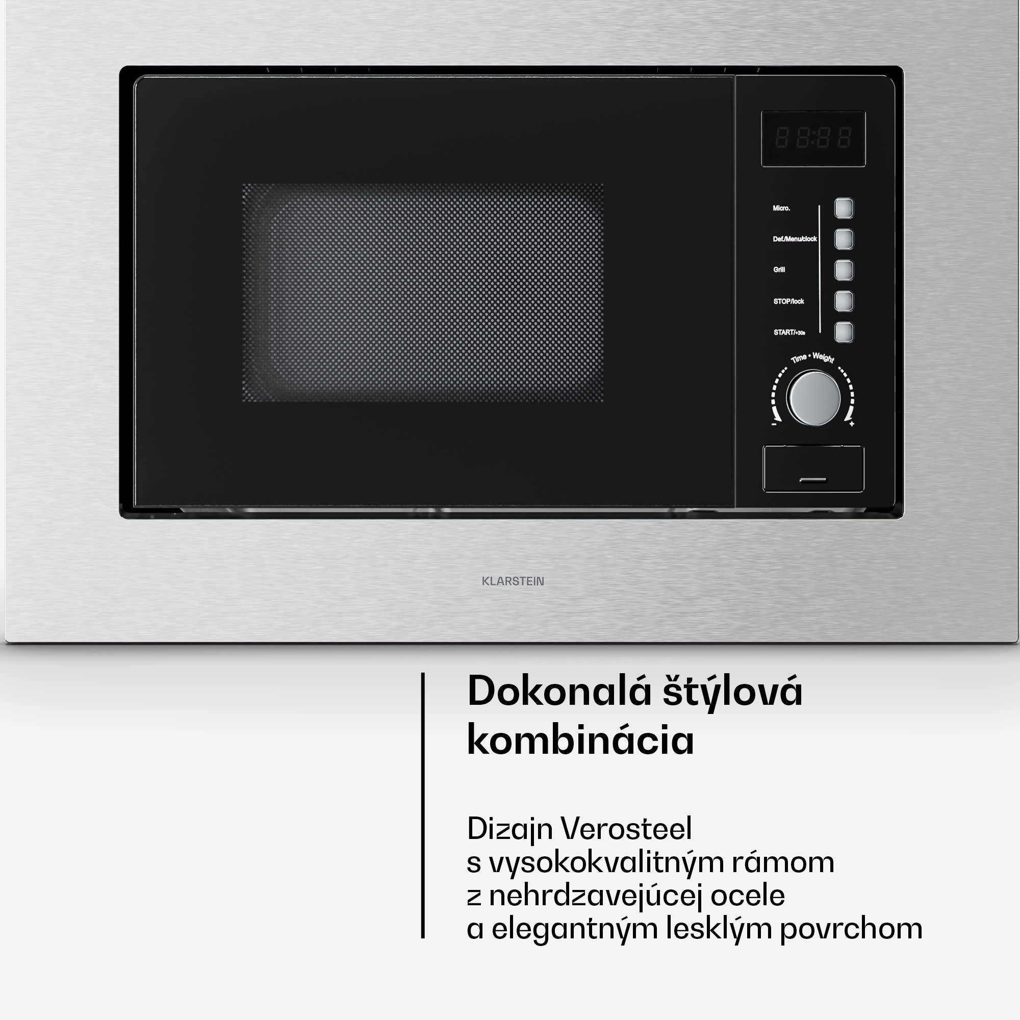 Klarstein Verosteel vstavaná mikrovlnná rúra s grilom | 800 W gril | 700 W mikrovlnka | 60 cm – Obrázok 2