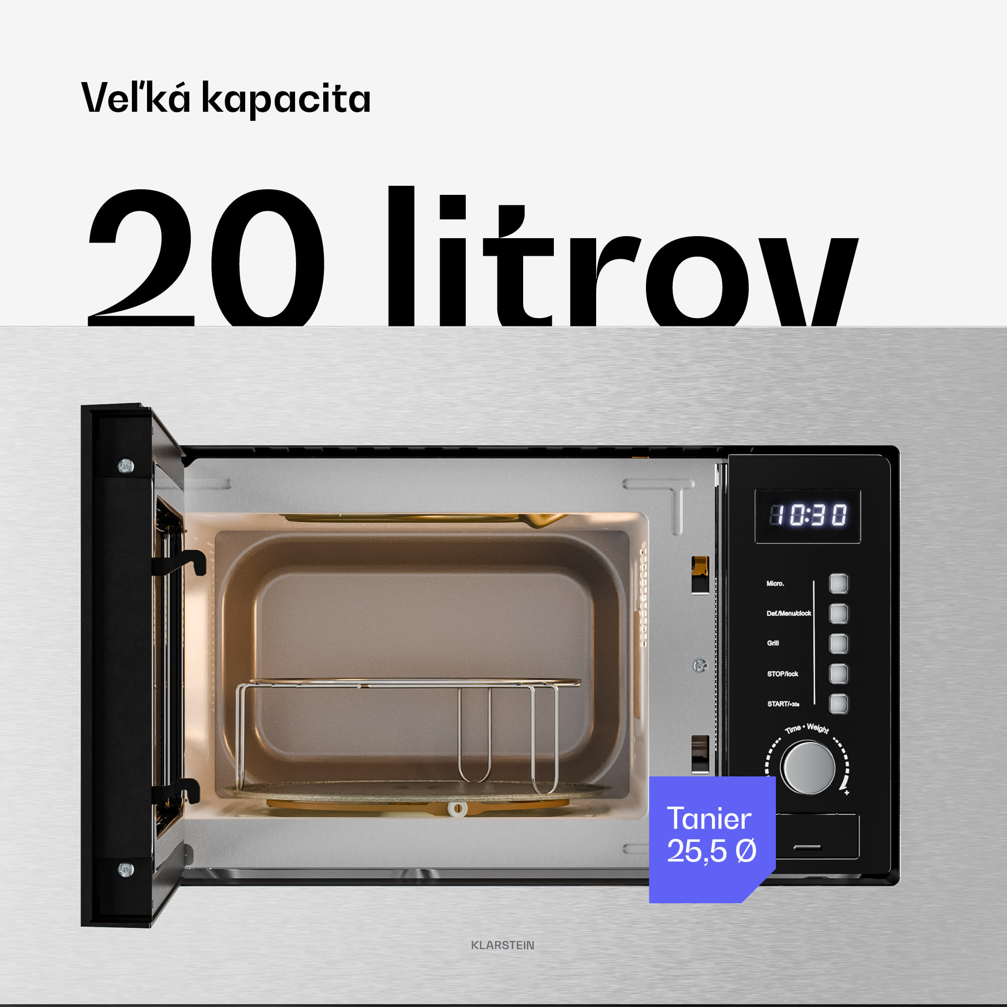 Klarstein Verosteel vstavaná mikrovlnná rúra s grilom | 800 W gril | 700 W mikrovlnka | 60 cm – Obrázok 3