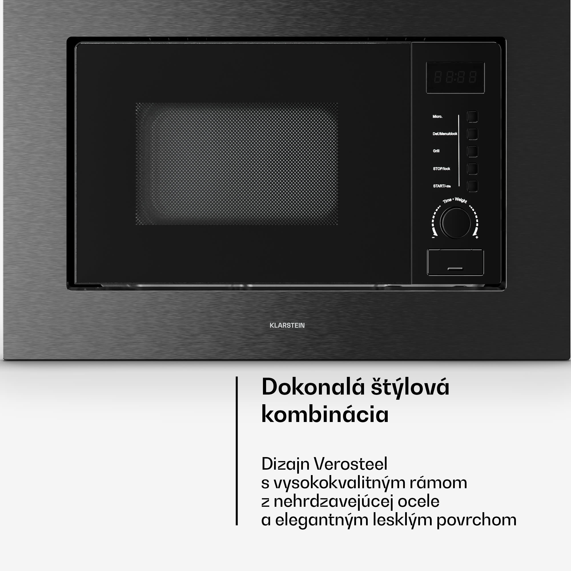 Klarstein Verosteel vstavaná mikrovlnná rúra s grilom | 800 W gril | 700 W mikrovlnka | 60 cm – Obrázok 2