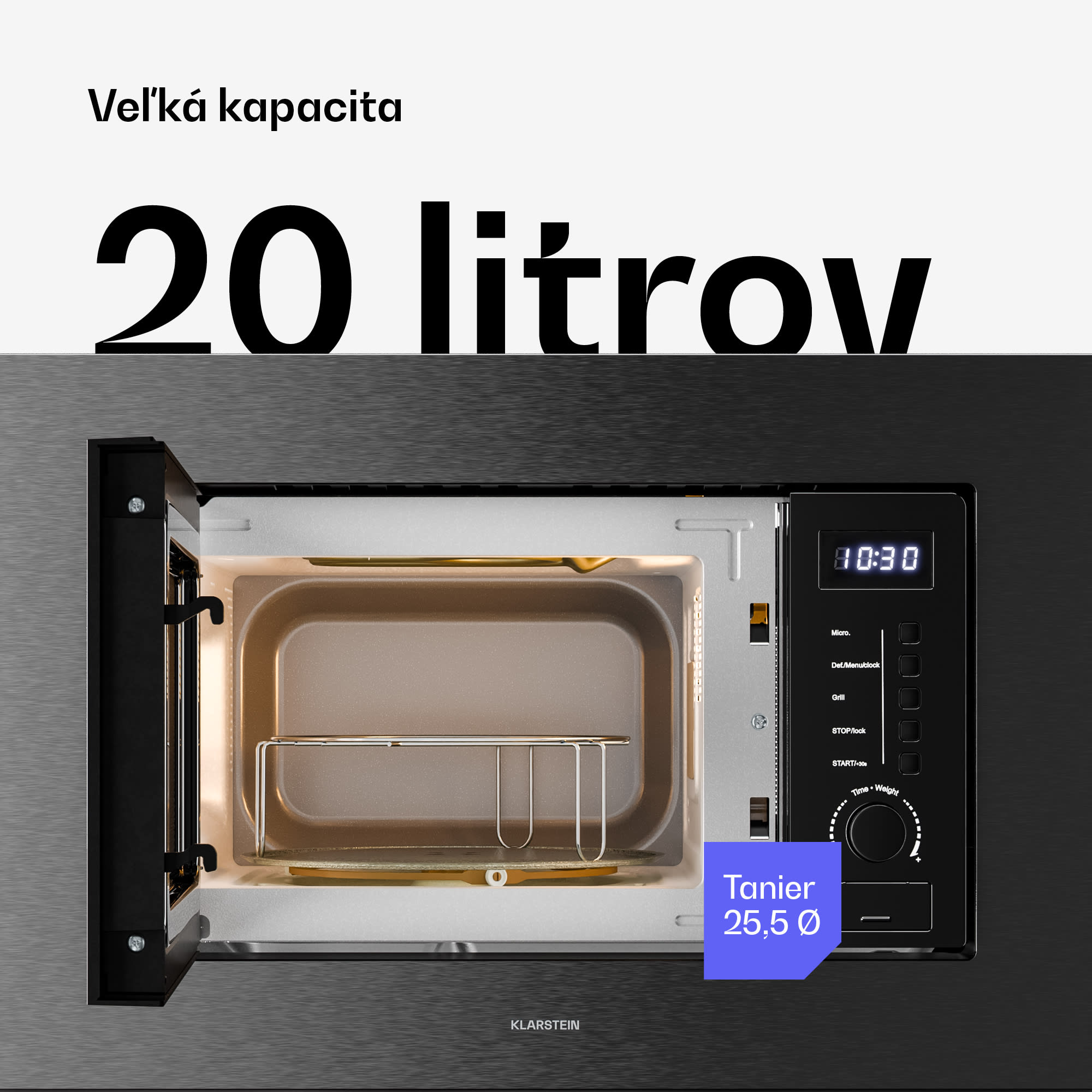 Klarstein Verosteel vstavaná mikrovlnná rúra s grilom | 800 W gril | 700 W mikrovlnka | 60 cm – Obrázok 3
