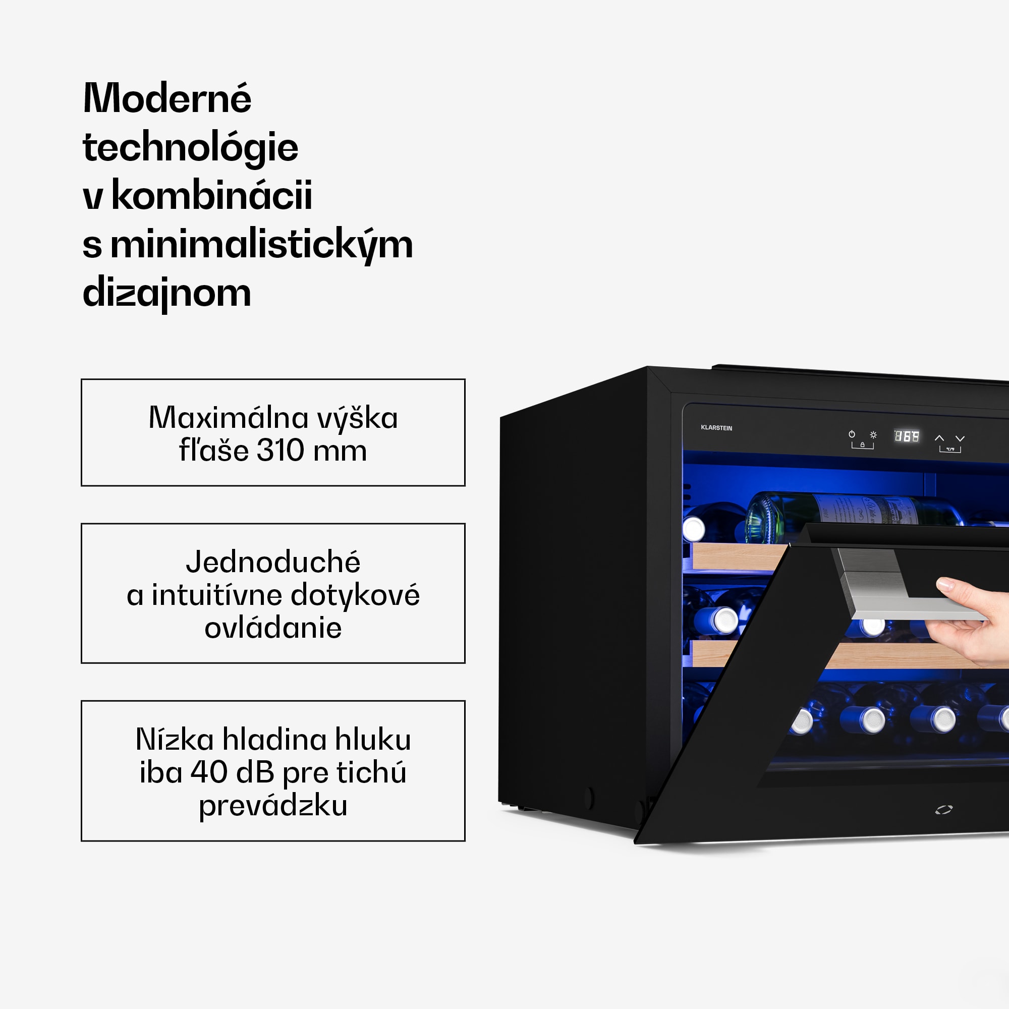 Klarstein Illuminosa vstavaná vinotéka | Moderná | UV ochrana | 61 litrov | 19 fliaš | 60 cm – Obrázok 3