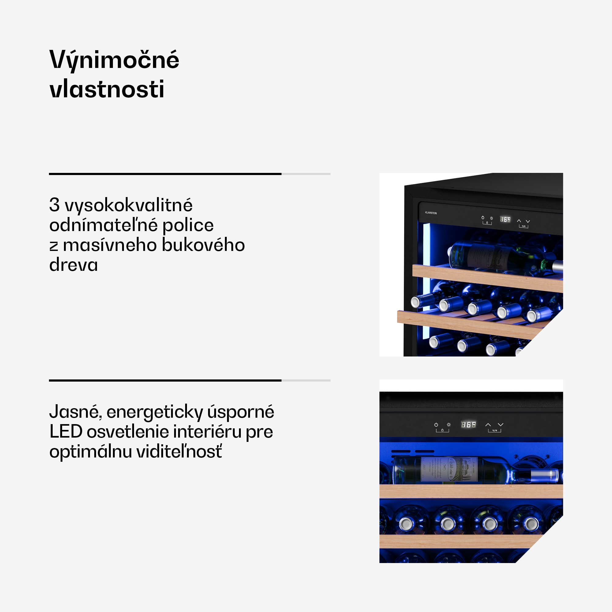 Klarstein Illuminosa vstavaná vinotéka | Moderná | UV ochrana | 61 litrov | 19 fliaš | 60 cm – Obrázok 4