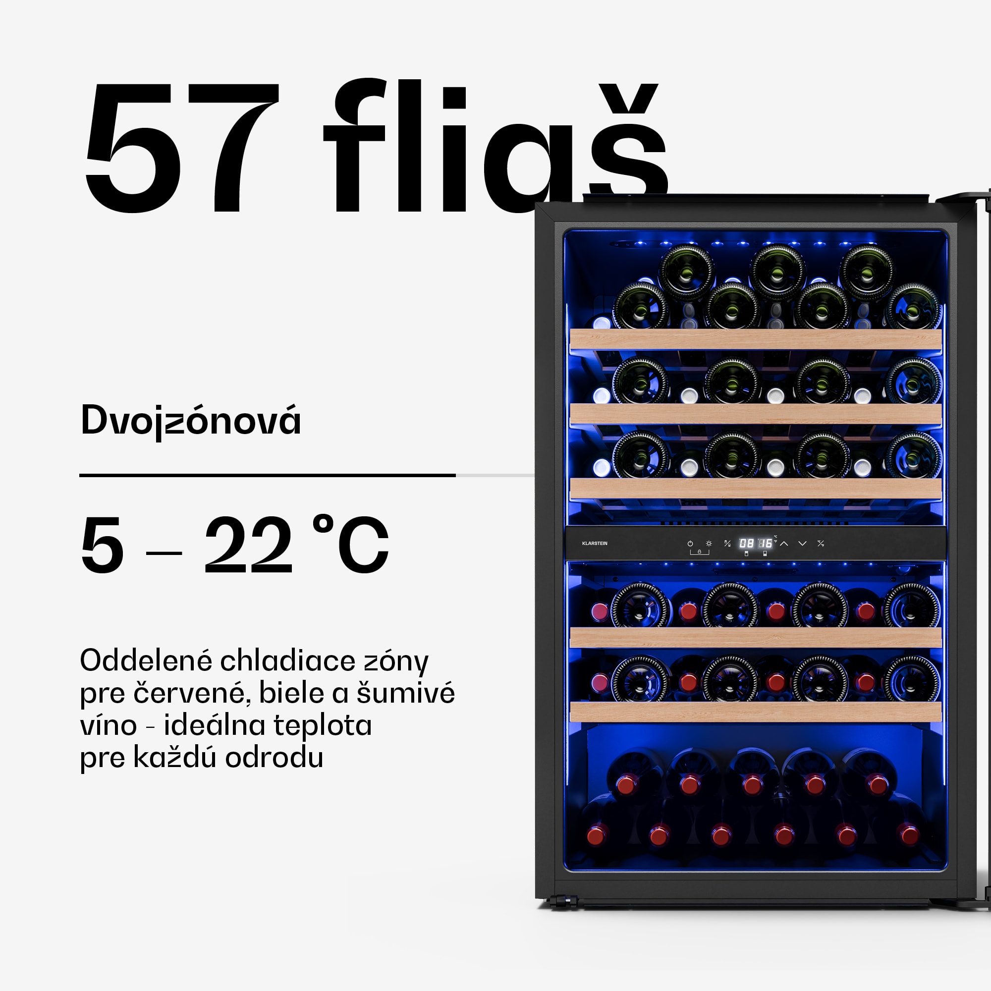 Klarstein Illuminosa vstavaná vinotéka | Dualzone | UV ochrana | 143 l | 57 fliaš | 60 cm – Obrázok 2