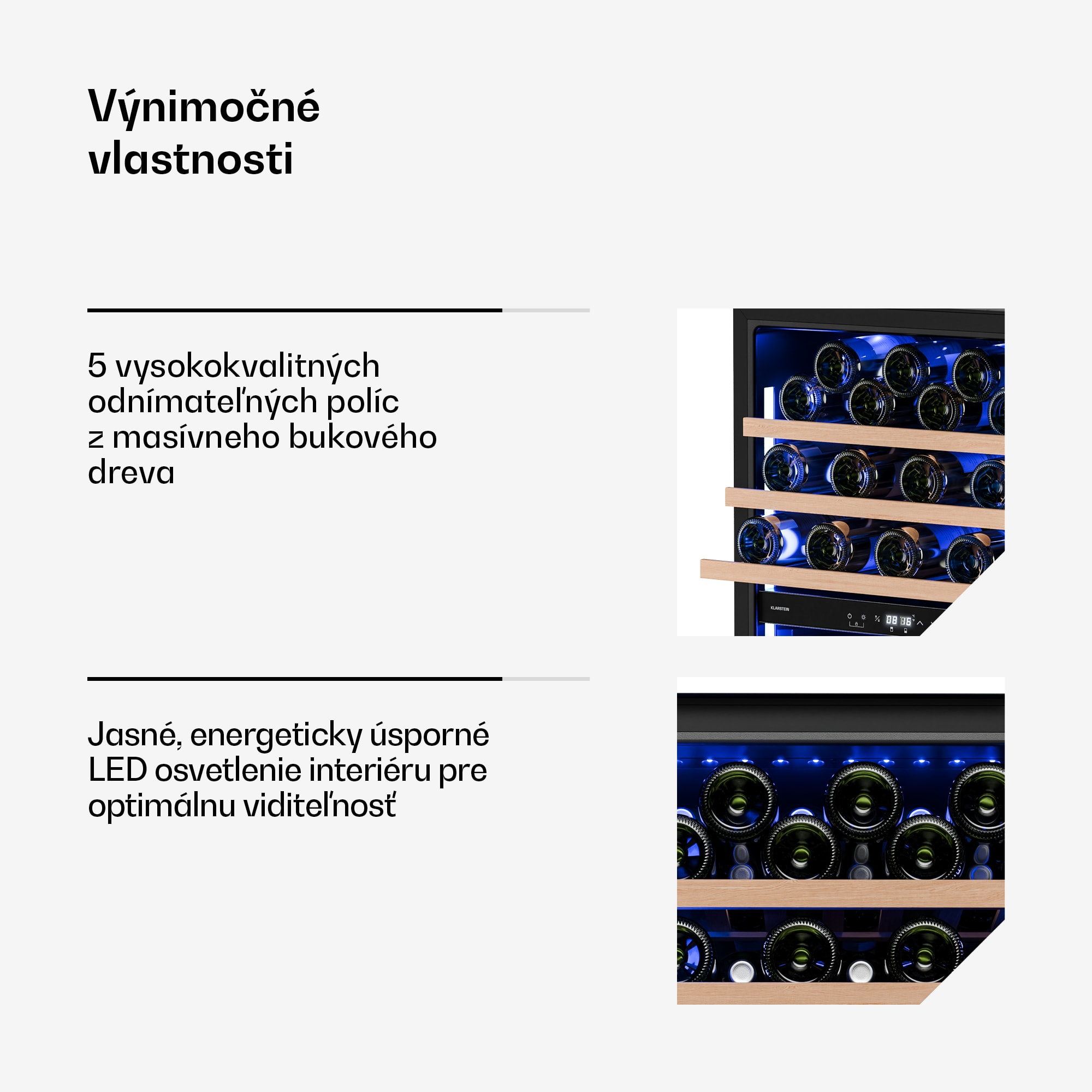Klarstein Illuminosa vstavaná vinotéka | Dualzone | UV ochrana | 143 l | 57 fliaš | 60 cm – Obrázok 4