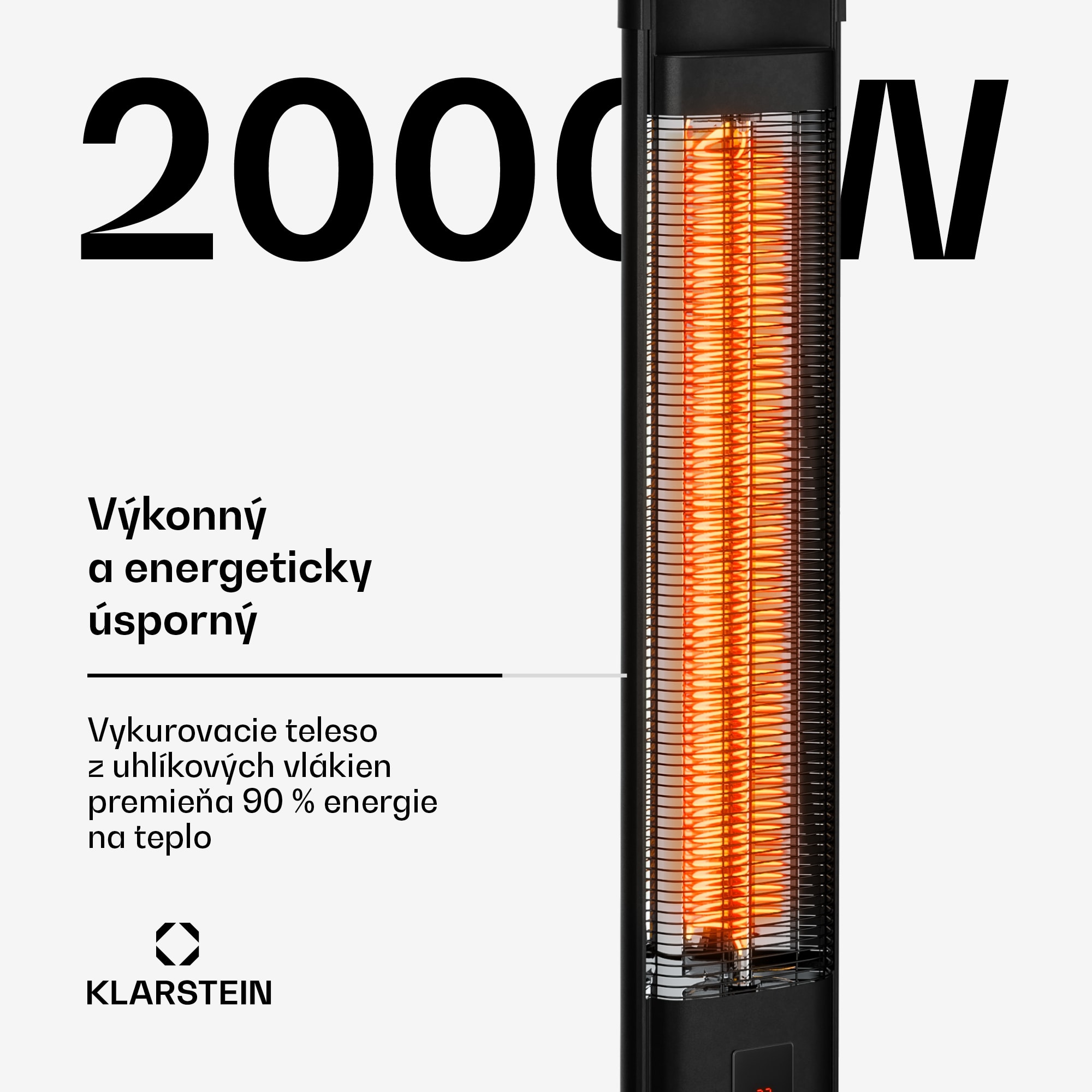 Klarstein BlazeTower infračervený ohrievač stojaci | 2000 W | 15 m² | Výkonný | 101 cm x 40 cm – Obrázok 4