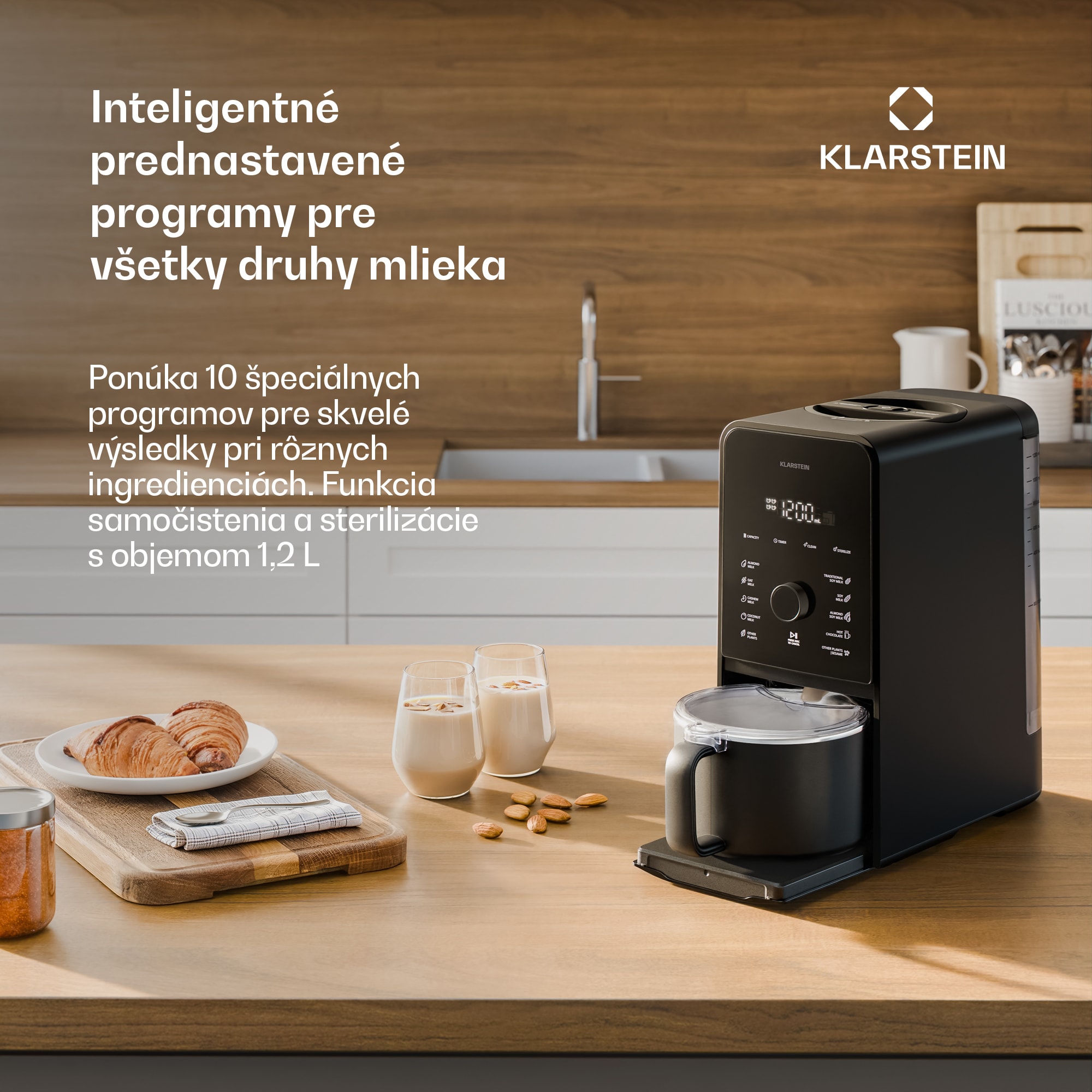 Klarstein Marcia Touch orechový mliečny automat 1,2 l, 6 nerezových nožov, 1200 W, 10 + 2 programy – Obrázok 2