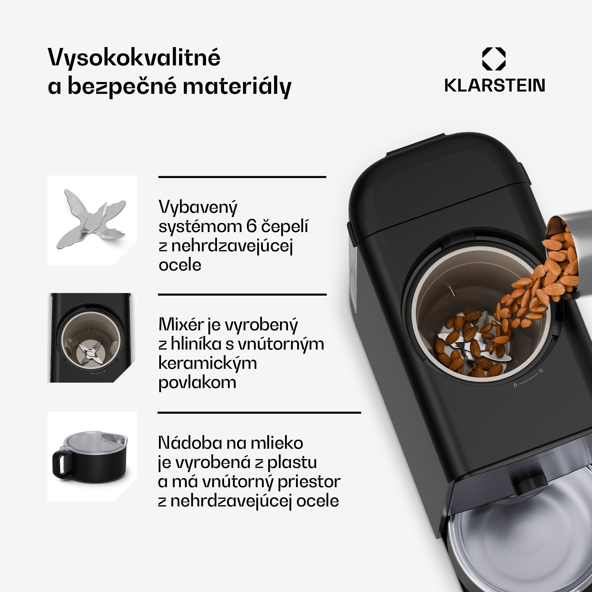 Klarstein Marcia Touch orechový mliečny automat 1,2 l, 6 nerezových nožov, 1200 W, 10 + 2 programy – Obrázok 3
