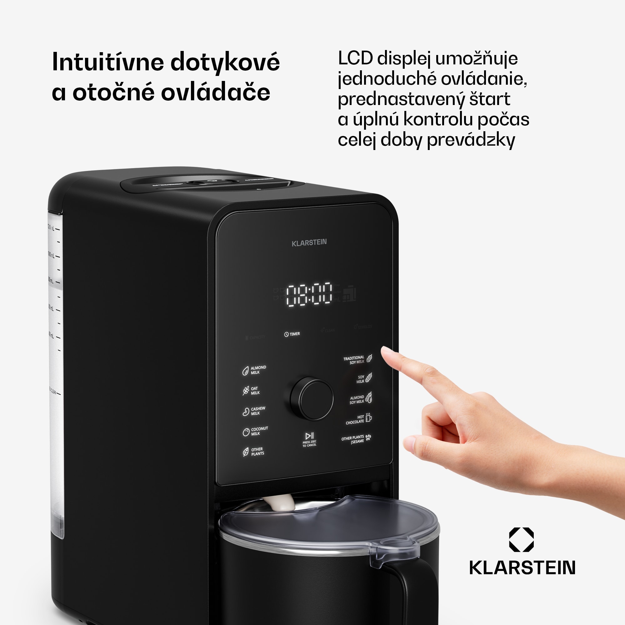 Klarstein Marcia Touch orechový mliečny automat 1,2 l, 6 nerezových nožov, 1200 W, 10 + 2 programy – Obrázok 4