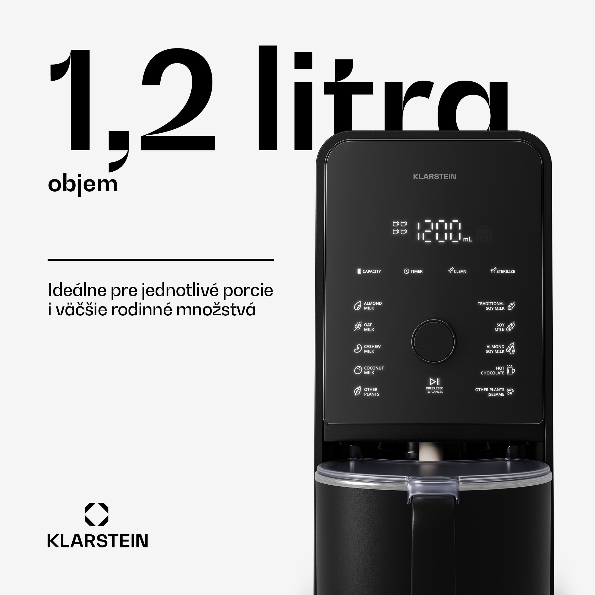 Klarstein Marcia Touch mliečnik 1,2 l plast SUS304 nerez umývateľný v umývačke riadu – Obrázok 3