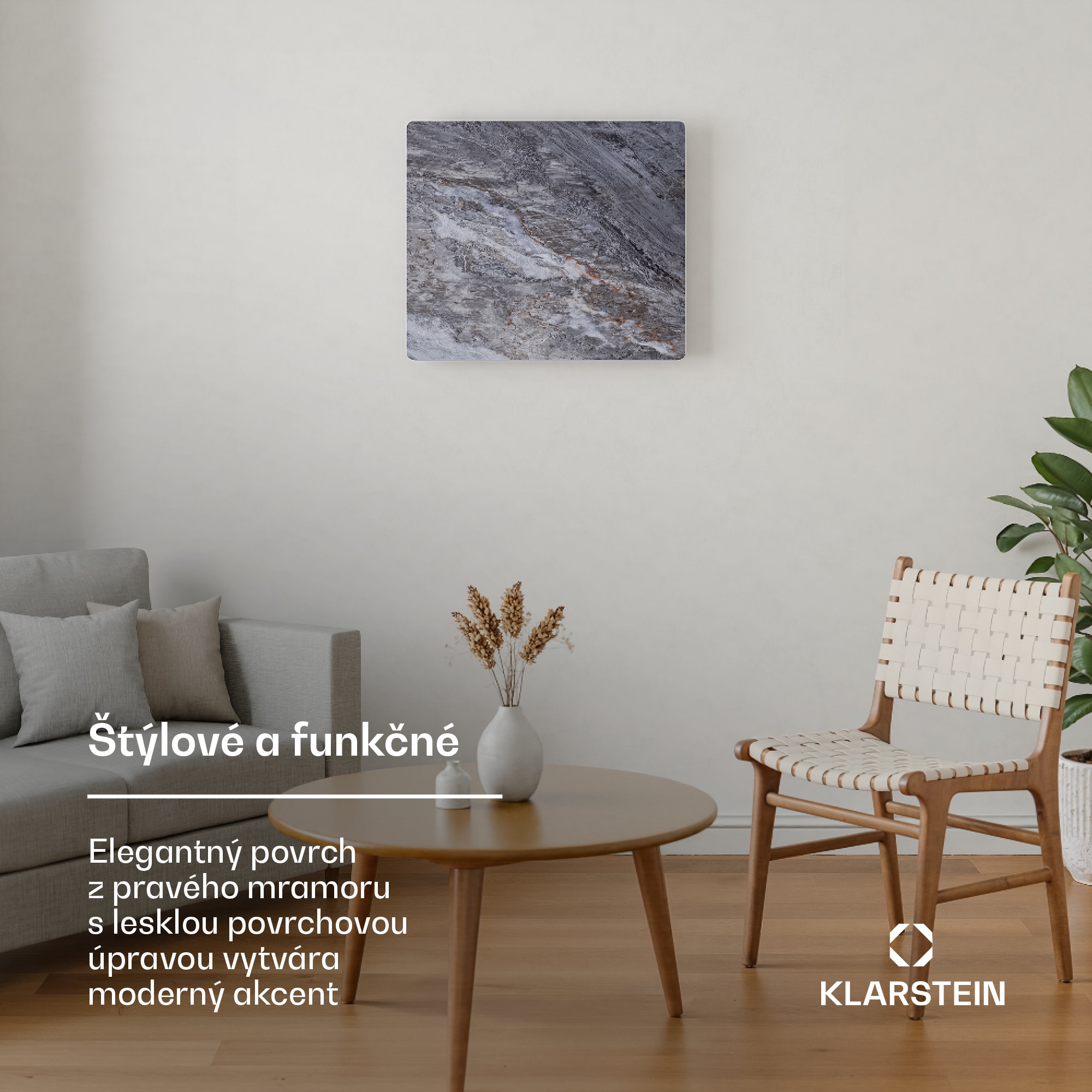 Klarstein MarmoHeat infračervený panel | 420 W | 6 - 12 m² | dizajn mramoru | 70 cm x 63 cm – Obrázok 2