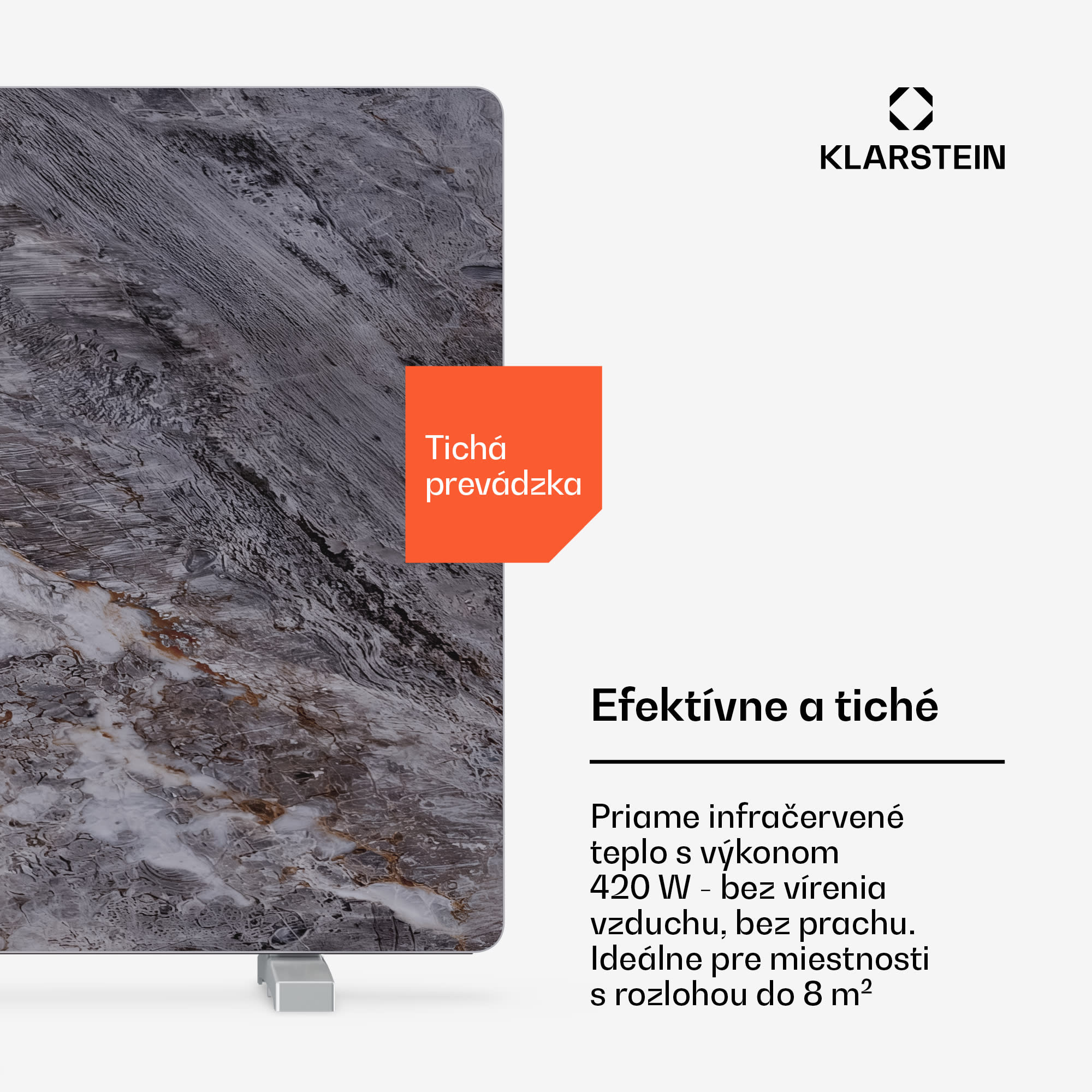 Klarstein MarmoHeat infračervený panel | 420 W | 6 - 12 m² | dizajn mramoru | 70 cm x 63 cm – Obrázok 4