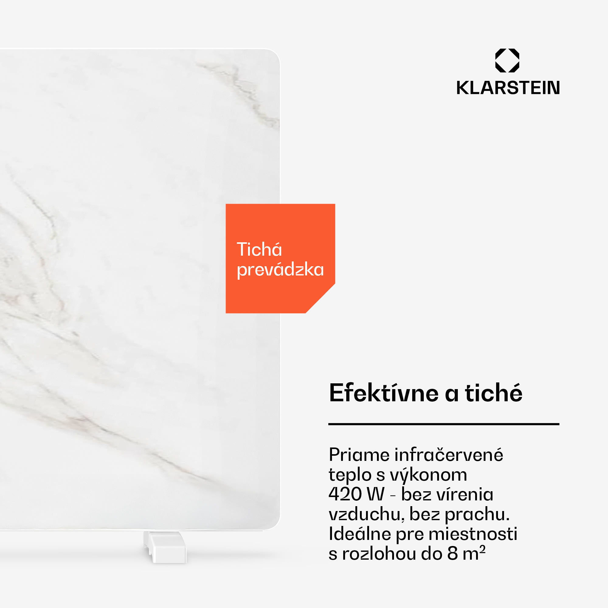 Klarstein MarmoHeat infračervený panel | 420 W | 6 - 12 m² | dizajn mramoru | 70 cm x 63 cm – Obrázok 4