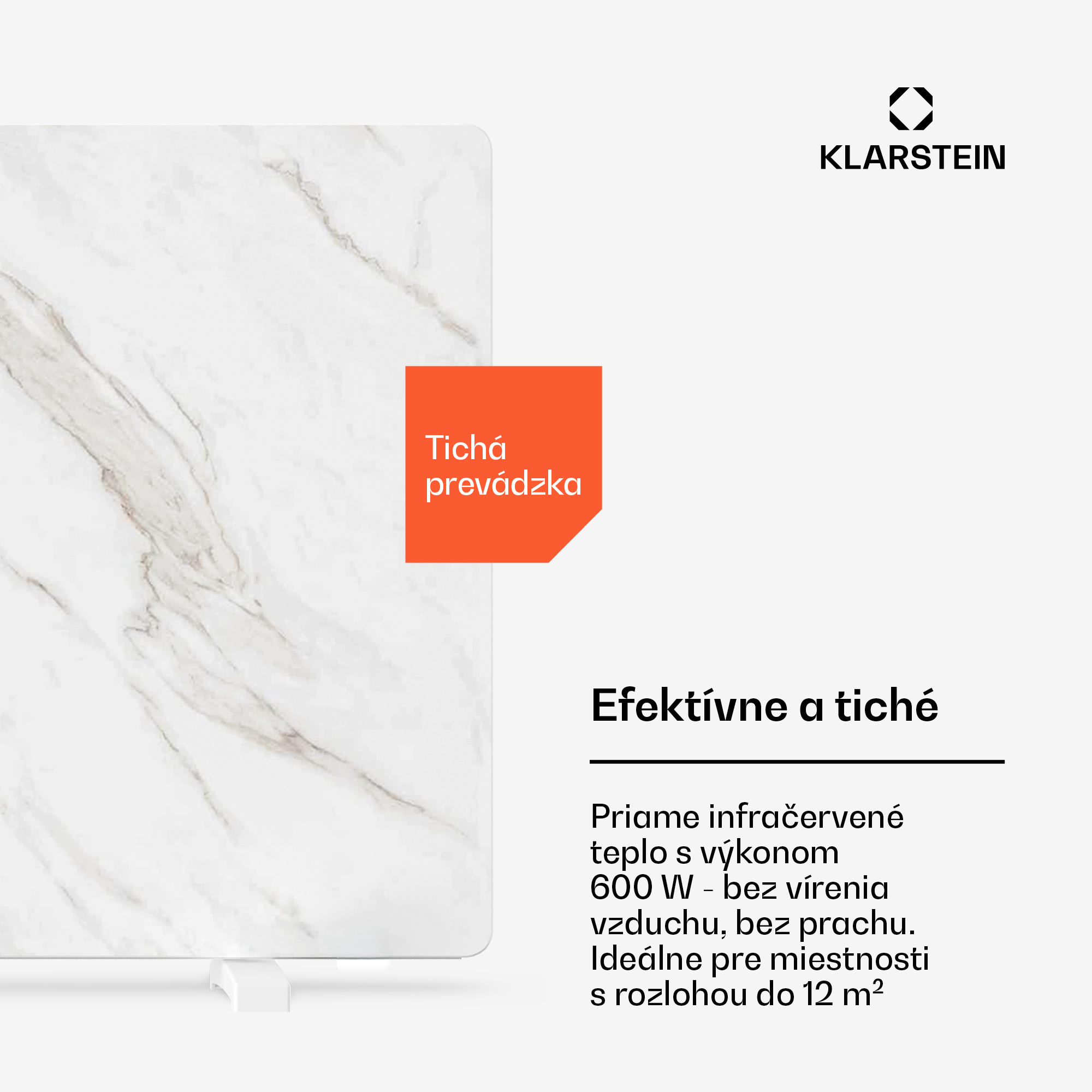 Klarstein MarmoHeat infračervený panel | 600 W | 5 - 9 m² | dizajn mramoru | 70 cm x 100 cm – Obrázok 4