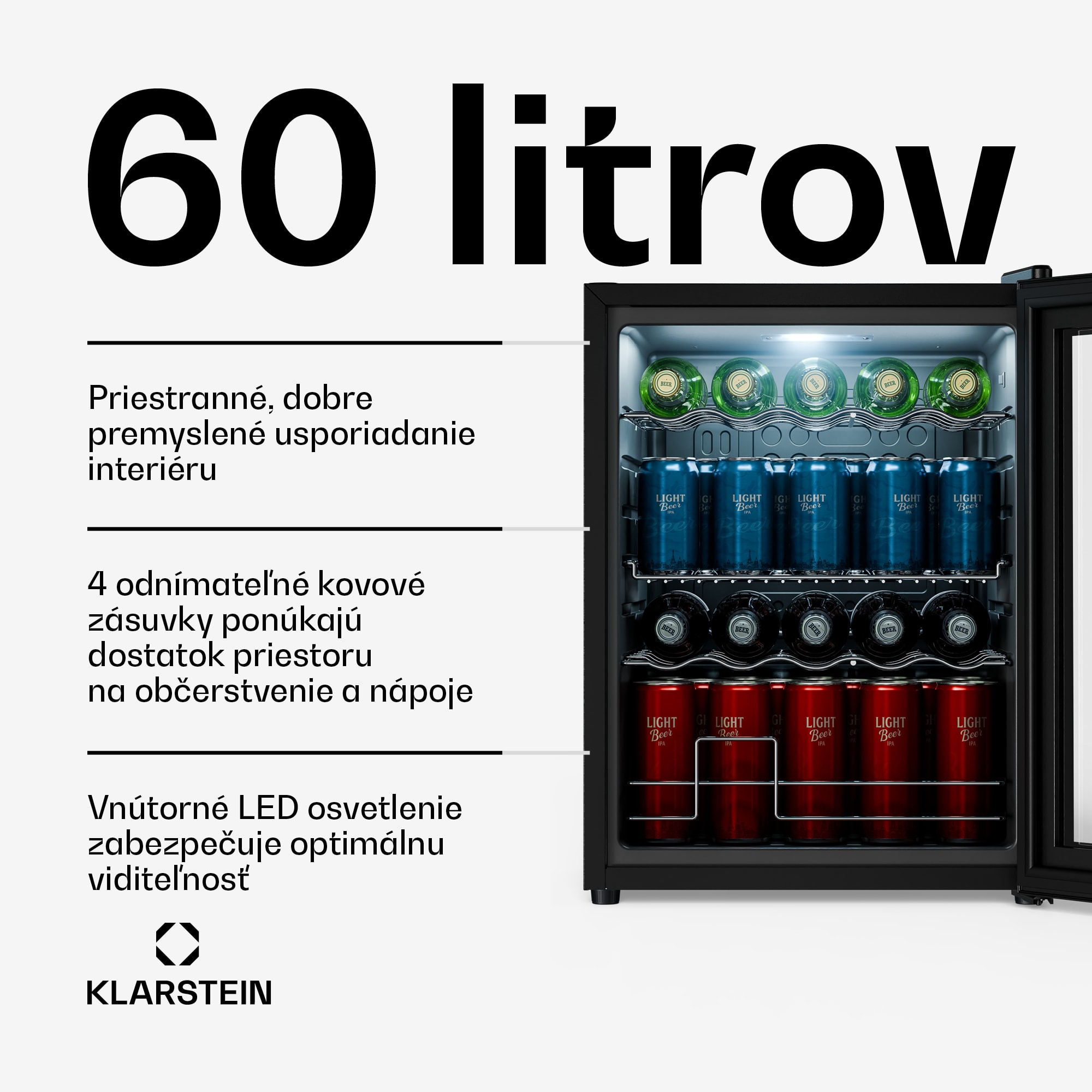 Klarstein Beersafe chladič nápojov so zrkadlovými dverami | 64 x 48 cm | LED vnútorné osvetlenie