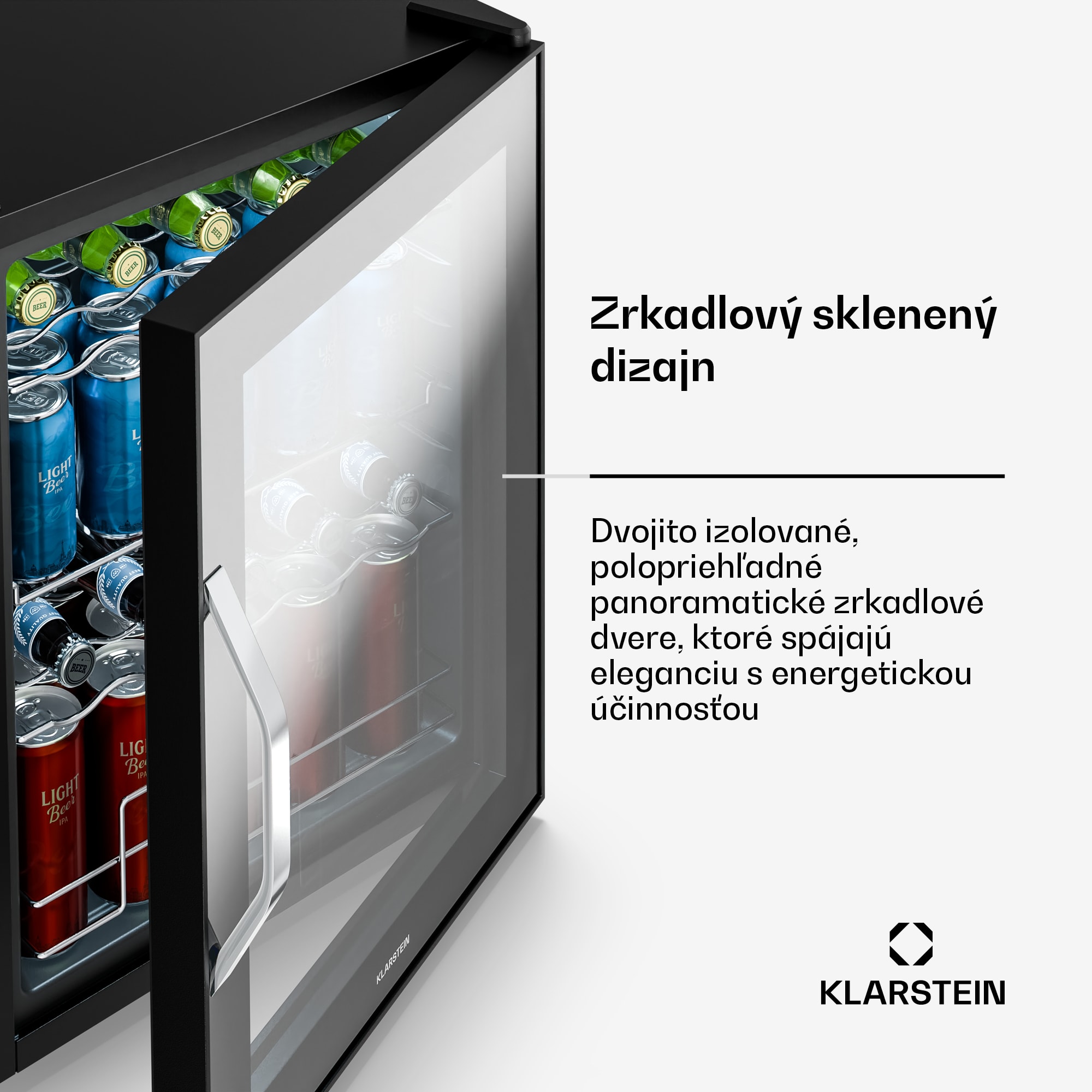 Klarstein Beersafe chladič nápojov so zrkadlovými dverami | 64 x 48 cm | LED vnútorné osvetlenie – Obrázok 4