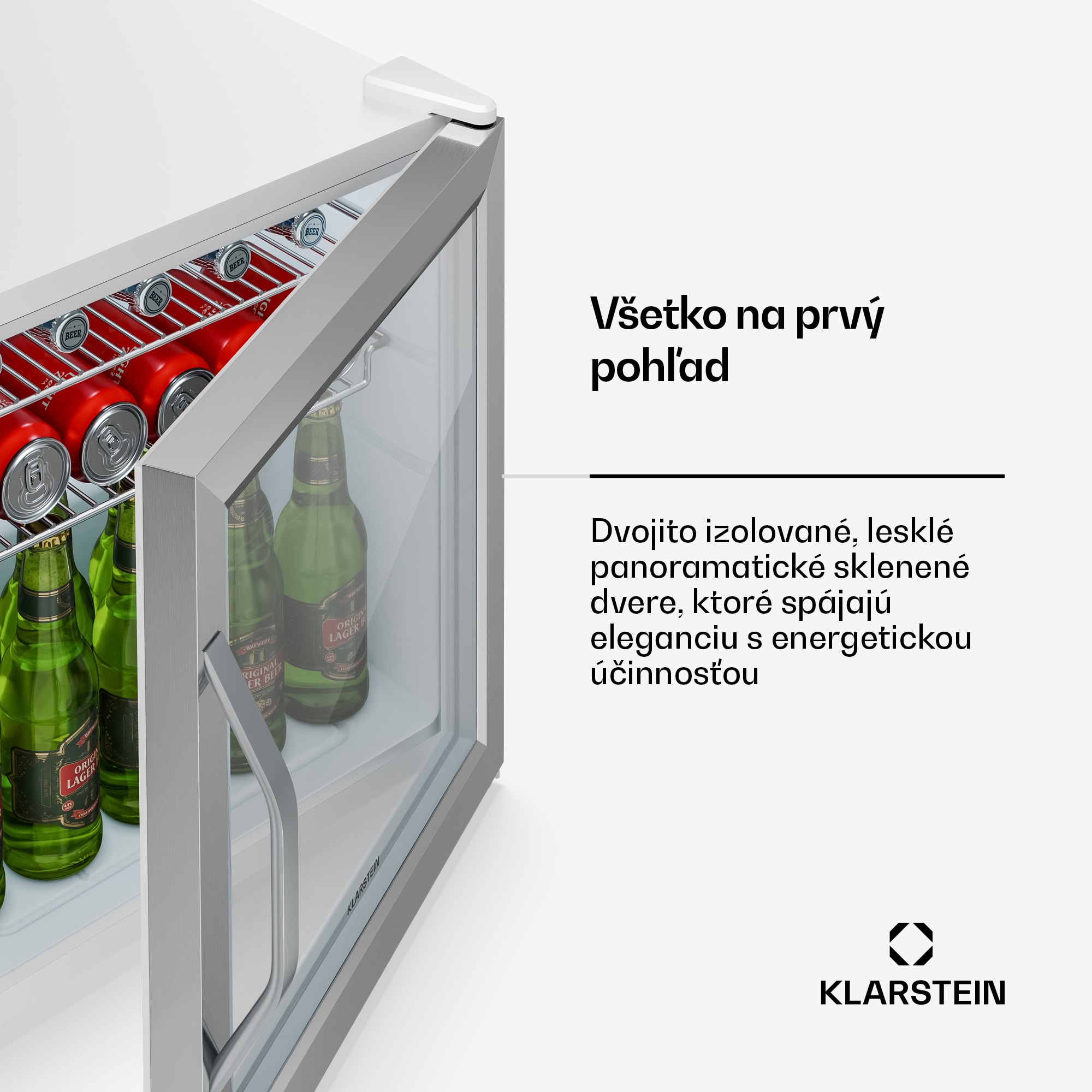Klarstein Beersafe chladnička na nápoje so sklom dverí | 44 x 48 cm | LED vnútorné osvetlenie | strieborná-biela – Obrázok 4