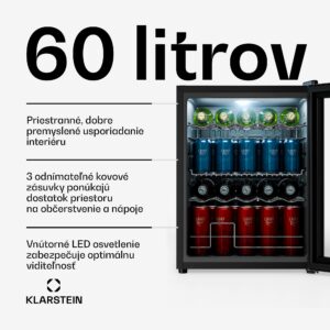Klarstein Beersafe chladič nápojov so sklom | 64 x 48 cm | LED vnútorné osvetlenie | Strieborná/čierna