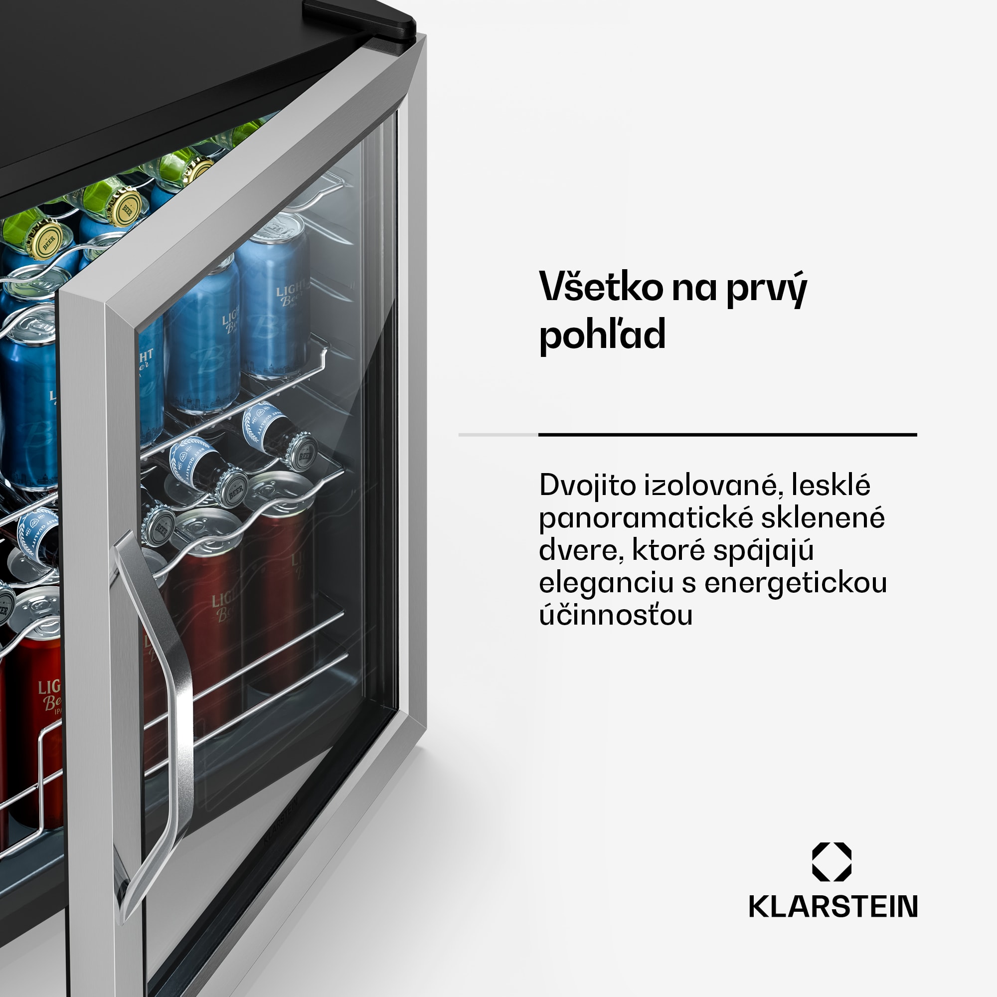 Klarstein Beersafe chladič nápojov so sklom | 64 x 48 cm | LED vnútorné osvetlenie | Strieborná/čierna – Obrázok 4