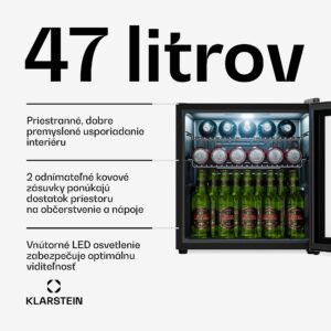 Klarstein Beersafe chladiaci nápojový box so sklenenými dverami | 44 x 48 cm | LED vnútorné osvetlenie | Strieborný