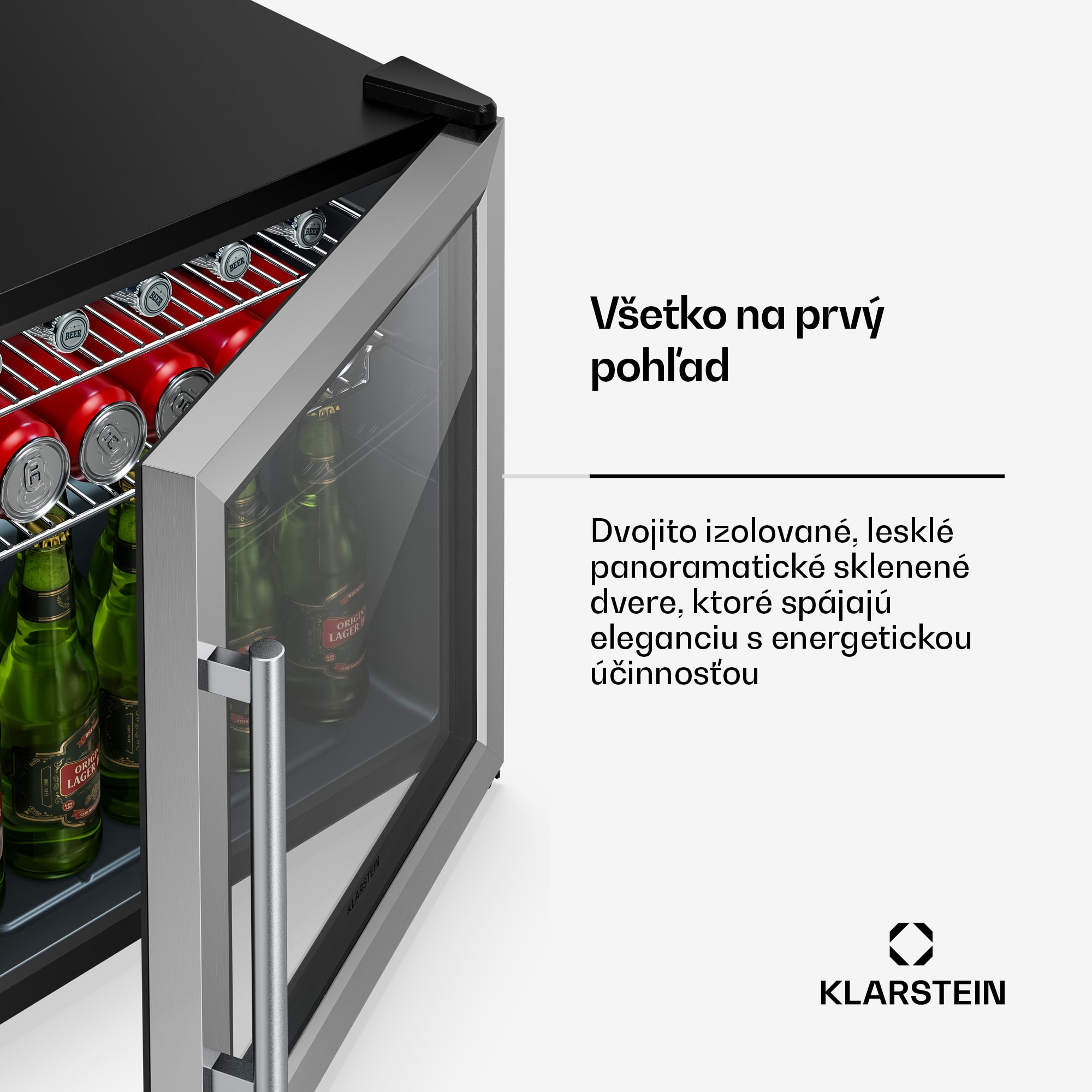 Klarstein Beersafe chladiaci nápojový box so sklenenými dverami | 44 x 48 cm | LED vnútorné osvetlenie | Strieborný – Obrázok 4