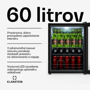 Klarstein Beersafe chladiaca skriňa na nápoje so sklenenými dverami | 64 x 48 cm | LED vnútorné osvetlenie