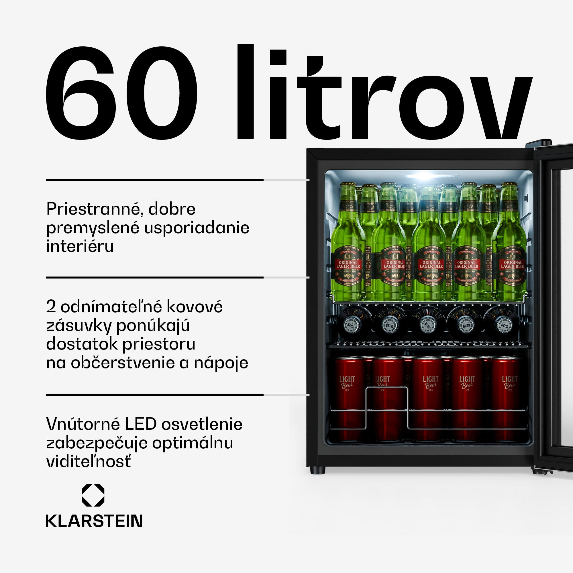 Klarstein Beersafe chladiaca skriňa na nápoje so sklenenými dverami | 64 x 48 cm | LED vnútorné osvetlenie