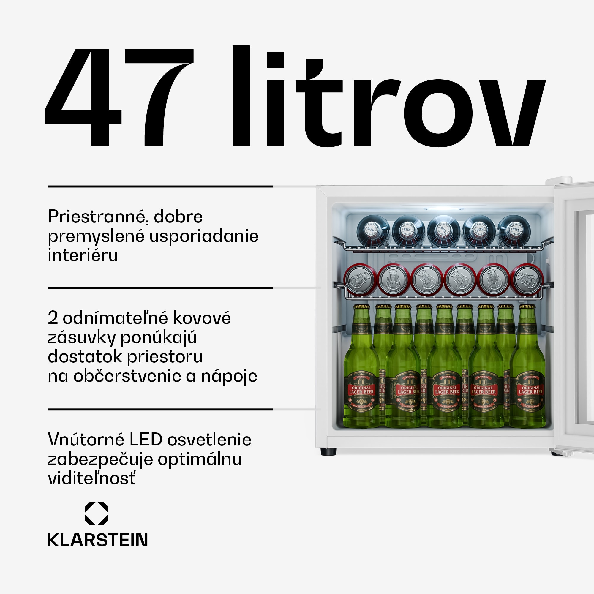 Klarstein Beersafe chladiaci nápojový box so zrkadlovými dverami | 44 x 48 cm | 85 W | 47 l | biely