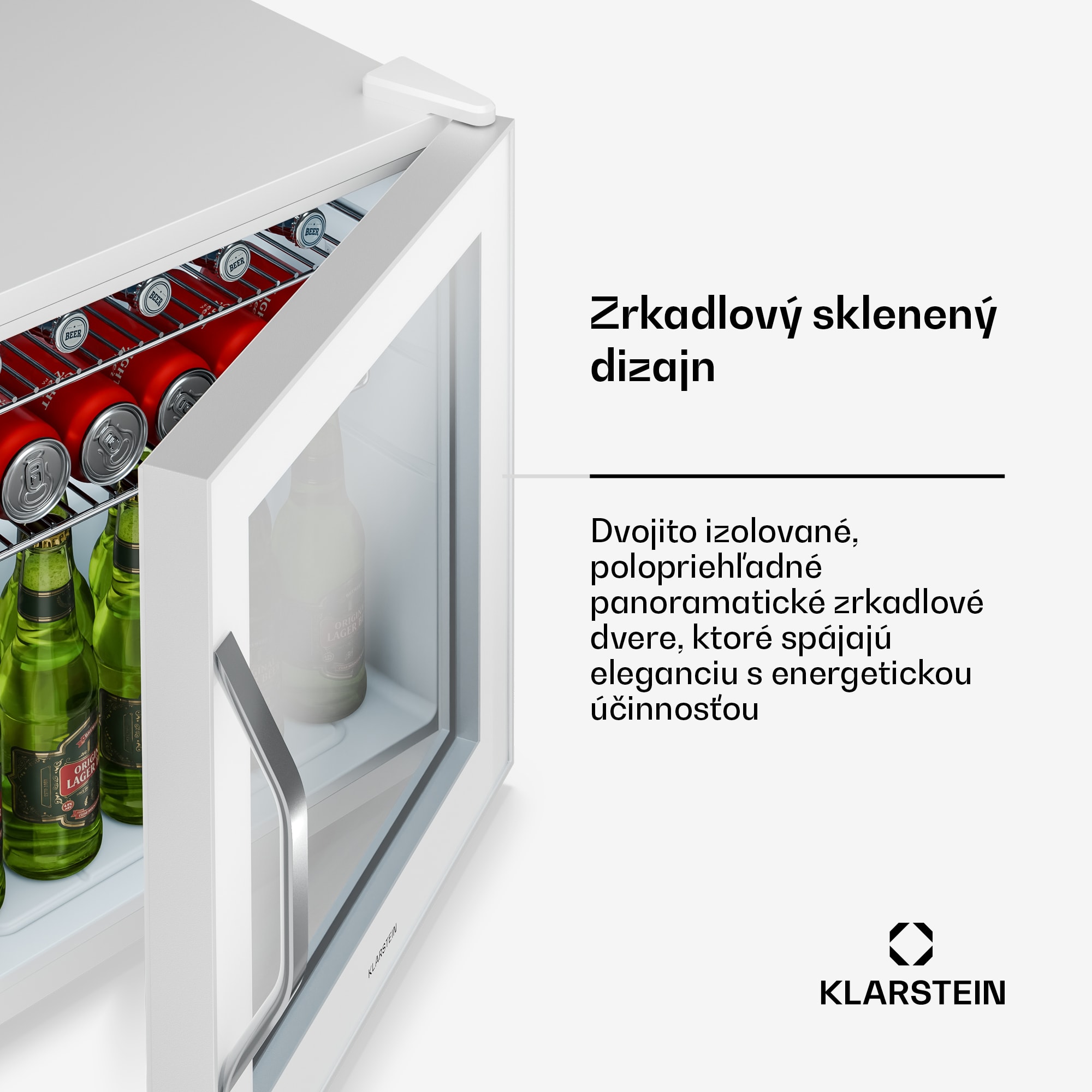 Klarstein Beersafe chladiaci nápojový box so zrkadlovými dverami | 44 x 48 cm | 85 W | 47 l | biely – Obrázok 4