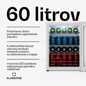 Klarstein Beersafe chladiaci nápojový box so zrkadlovými dverami | 64 x 48 cm | 85 W | 60 l | biely