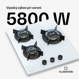 Klarstein Goldflame plynová varná doska | 3 horáky s elektrickým zapaľovaním | zemný plyn & LPG | 5800 W | 45 cm