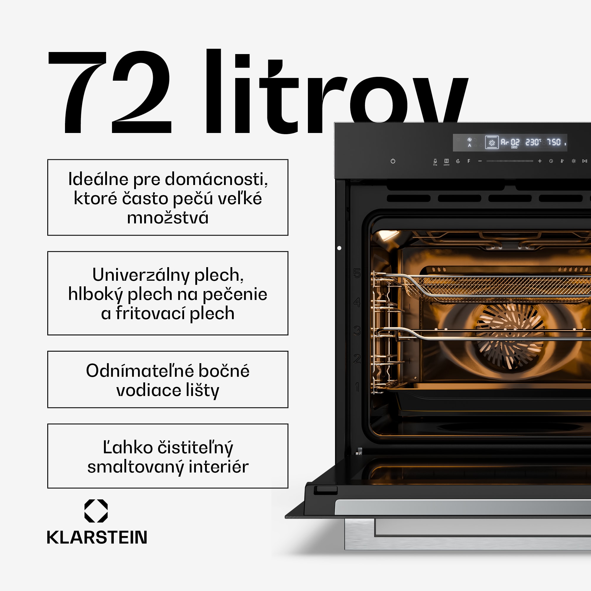 Klarstein Airjet rúra | elektrický sporák s funkciou teplovzdušného fritovania | 2900 W | 72 l | 60 cm – Obrázok 4