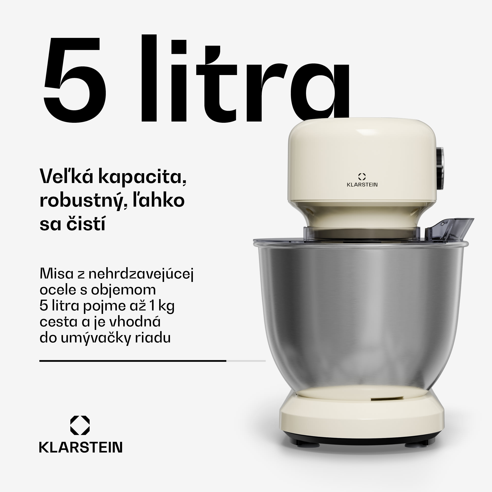 Klarstein Bella Evo kuchynský robot | Planetárny miešací systém | 3 miešacie nadstavce | 1500 W | 5 l – Obrázok 2